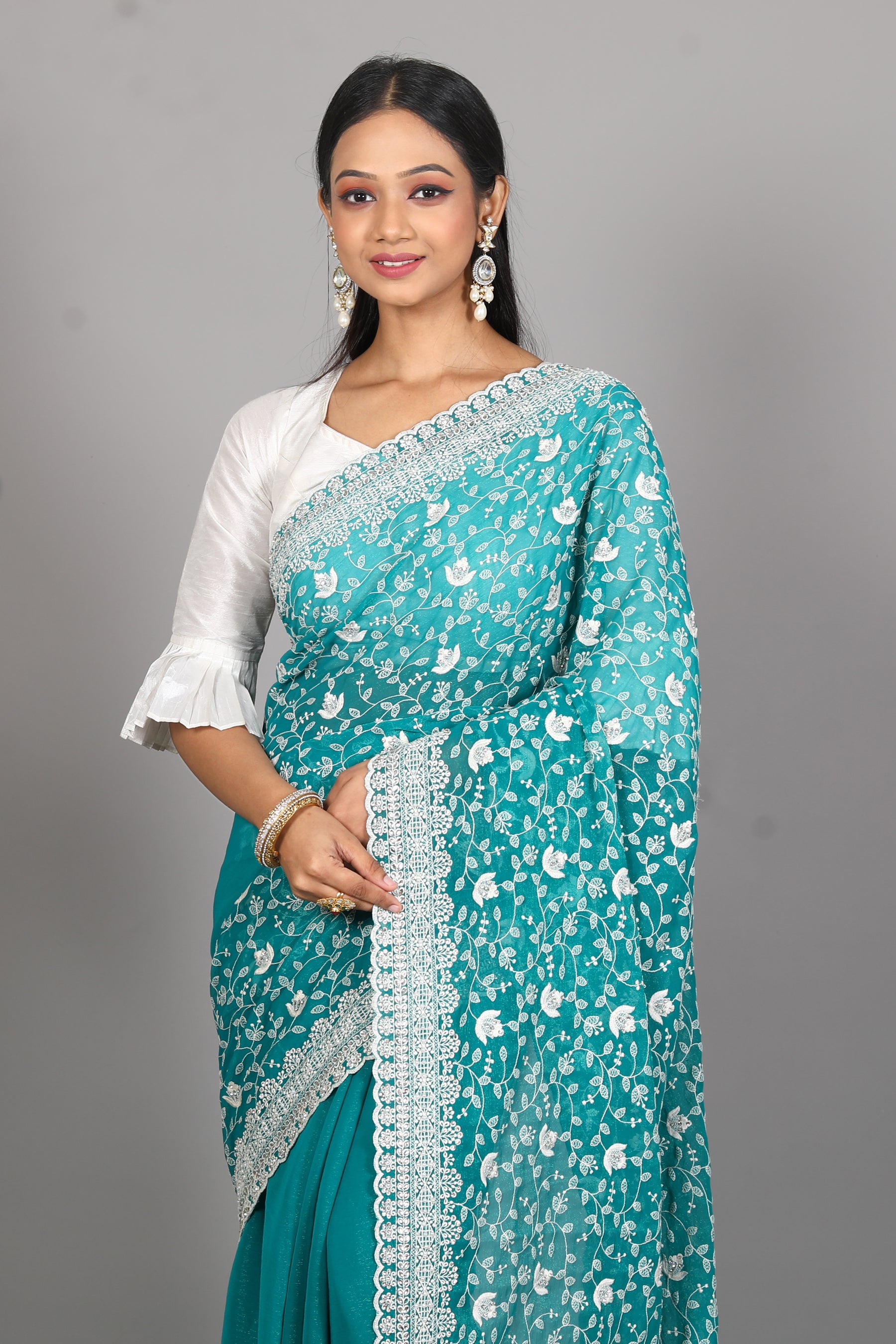 Rama Green Blended Georgette Saree - Keya Seth Exclusive