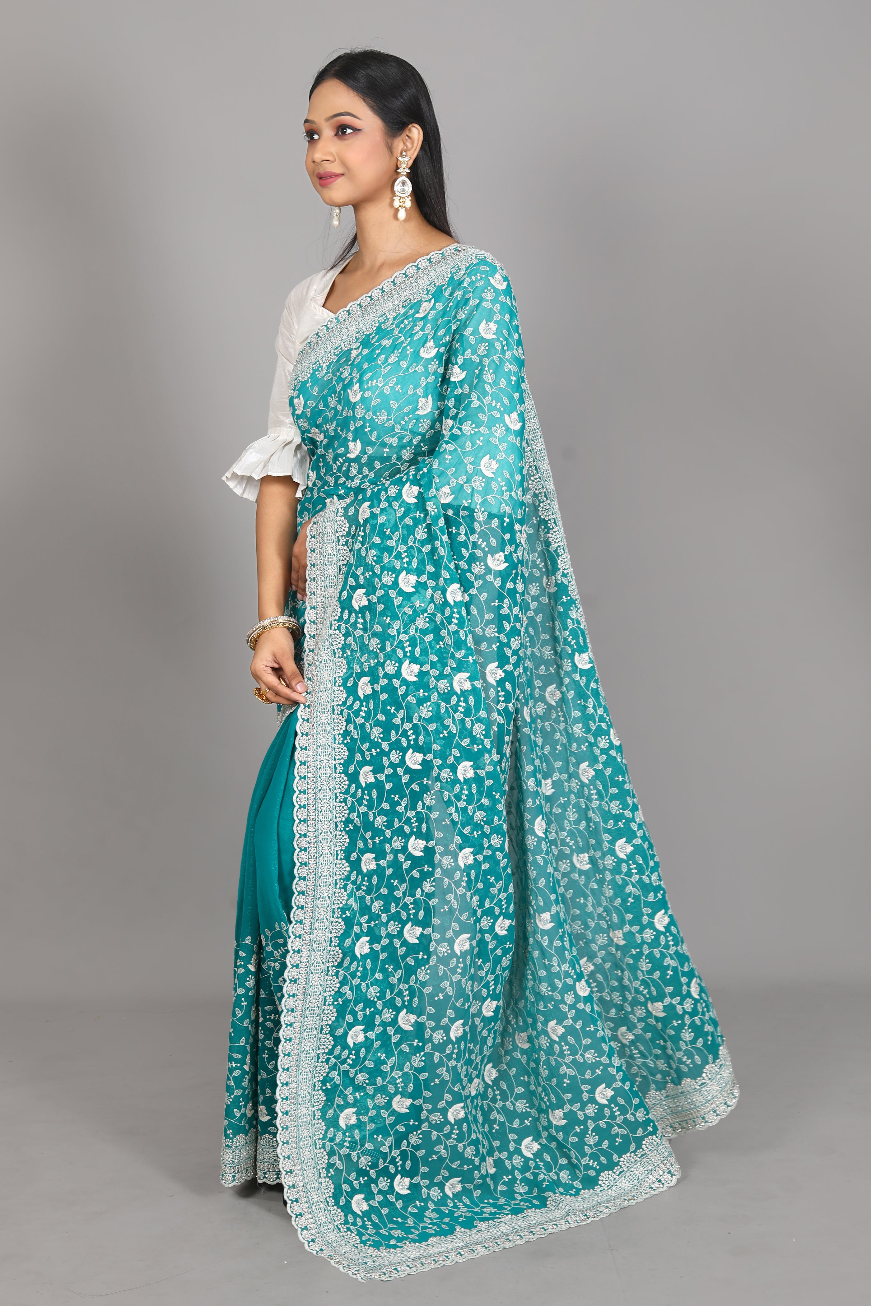 Rama Green Blended Georgette Saree - Keya Seth Exclusive