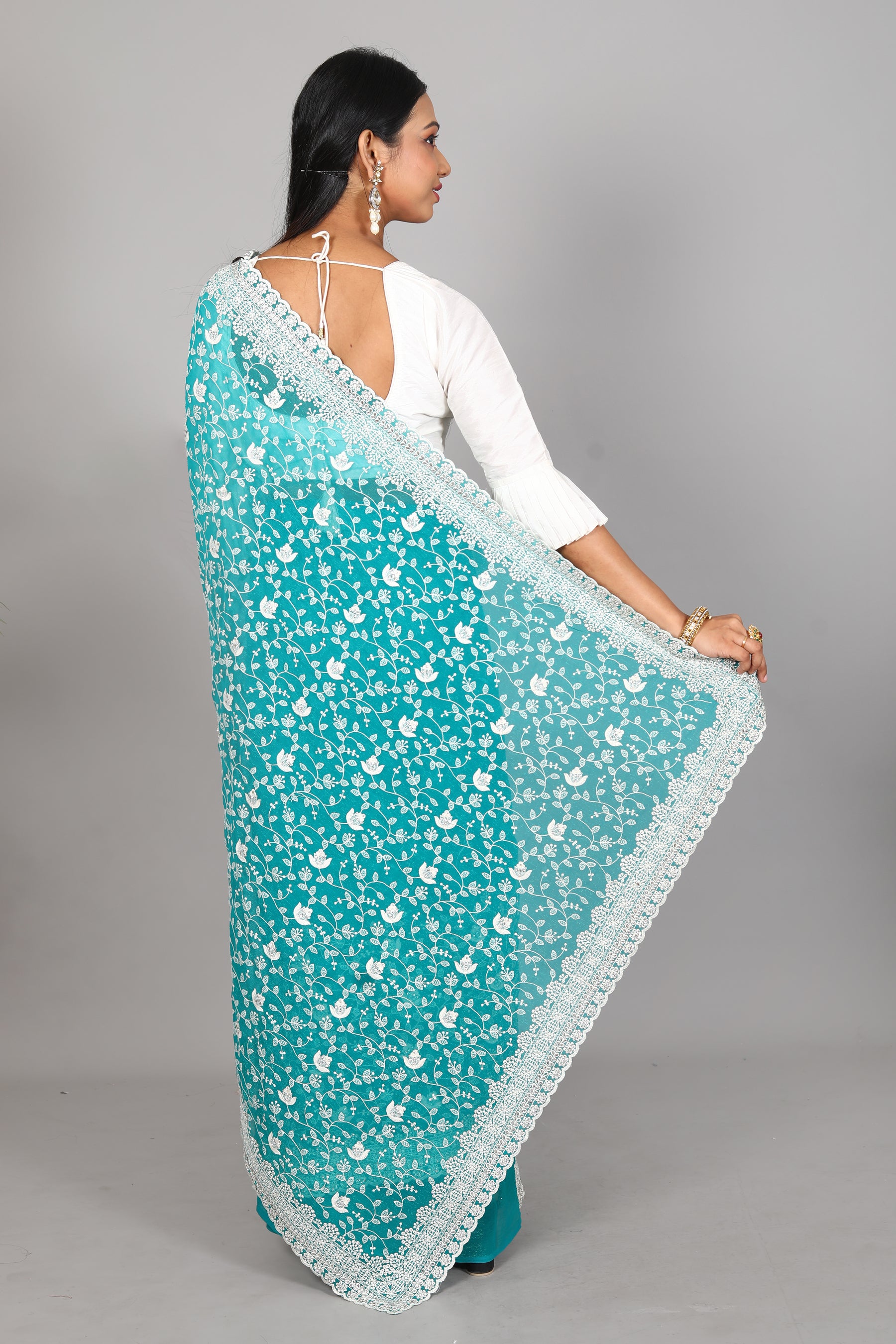 Rama Green Blended Georgette Saree - Keya Seth Exclusive