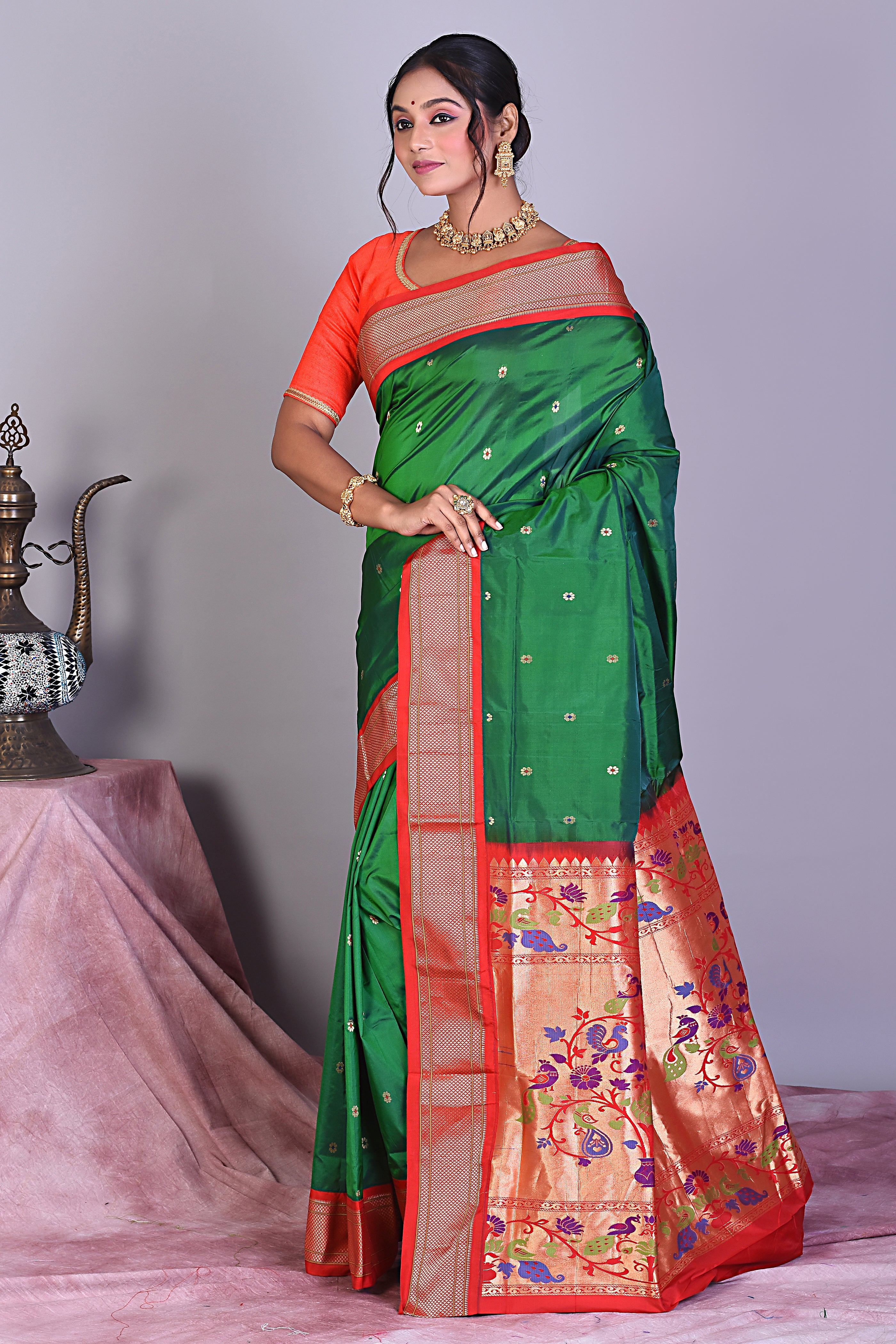 Bottle Green Blended Paithani Saree with Zari Work - Keya Seth Exclusive