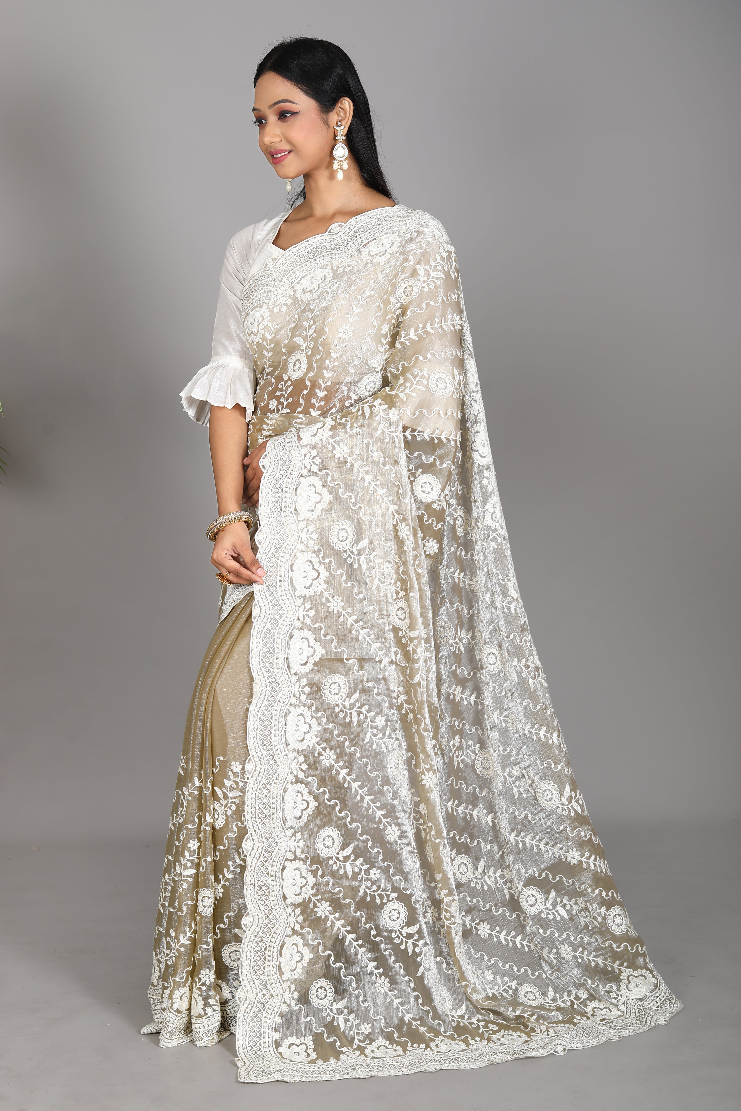 Olive Georgette Blended Saree - Keya Seth Exclusive