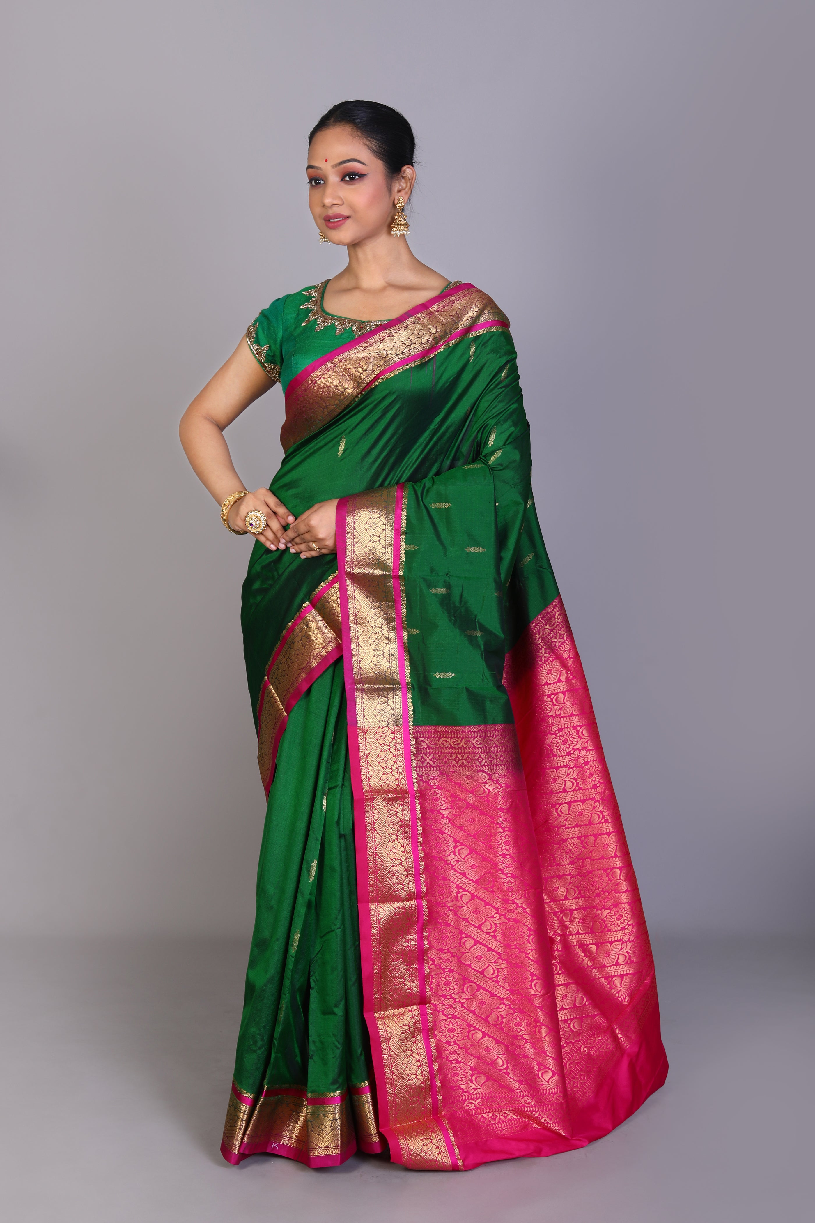 Bottle Green Blended Kanjivaram Saree - Keya Seth Exclusive