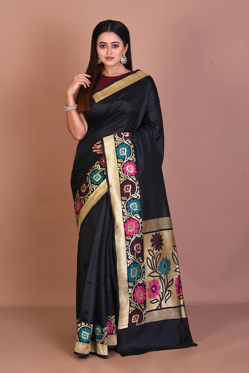 Black Pure Katan Silk Saree - Keya Seth Exclusive