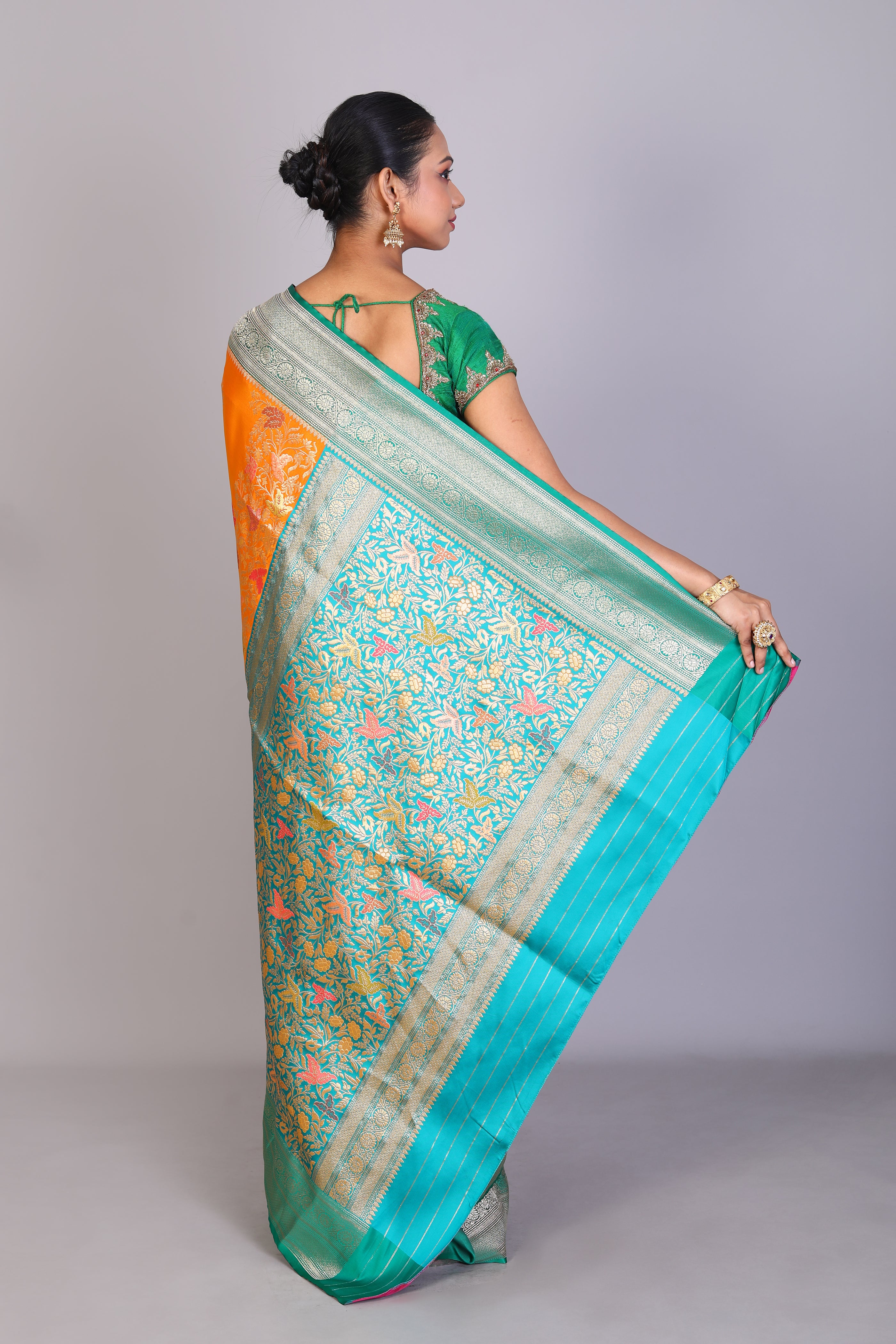 Mustard Satin Silk Blended Saree - Keya Seth Exclusive