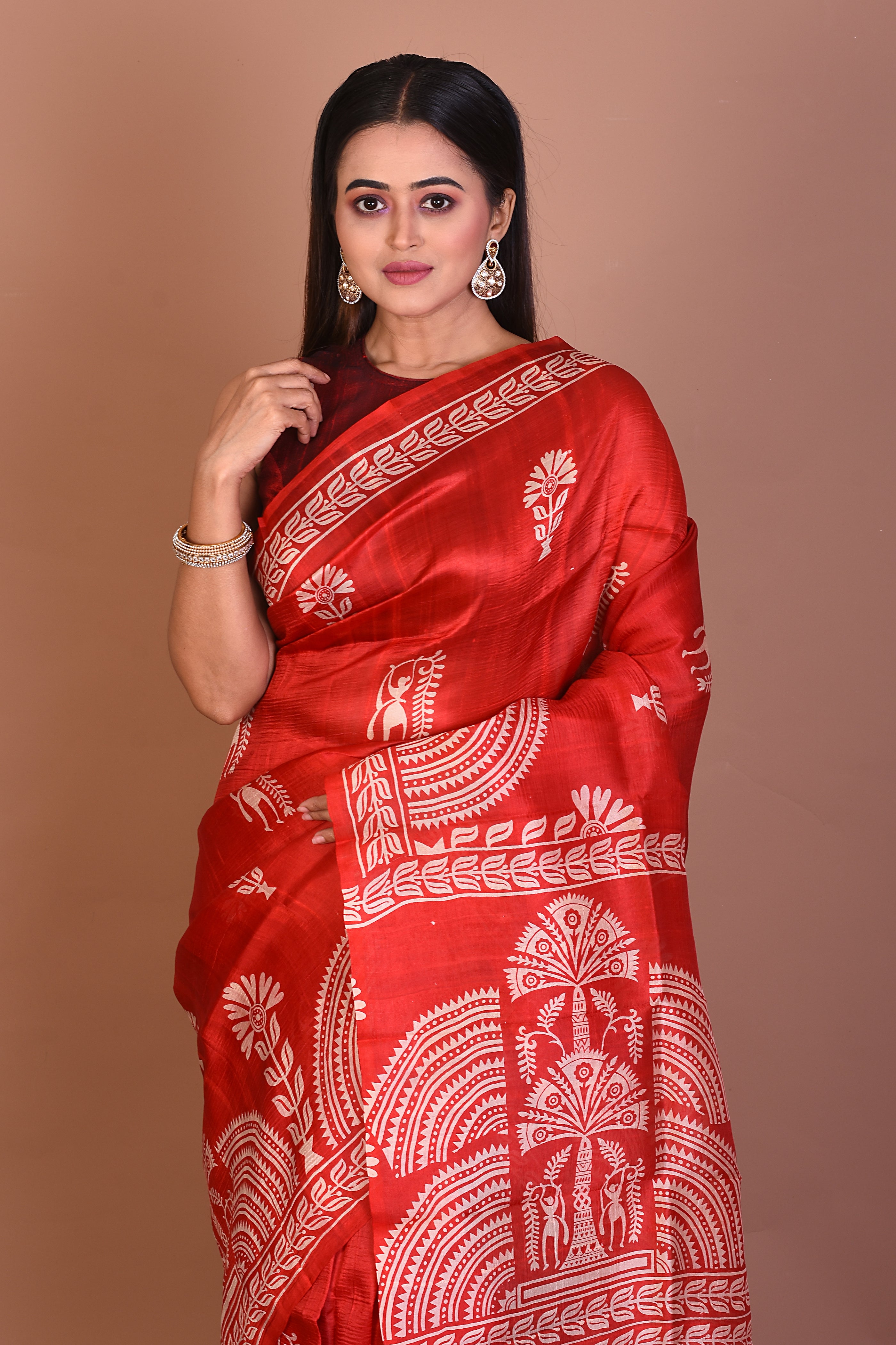 Red Blended Printed Silk Saree - Keya Seth Exclusive