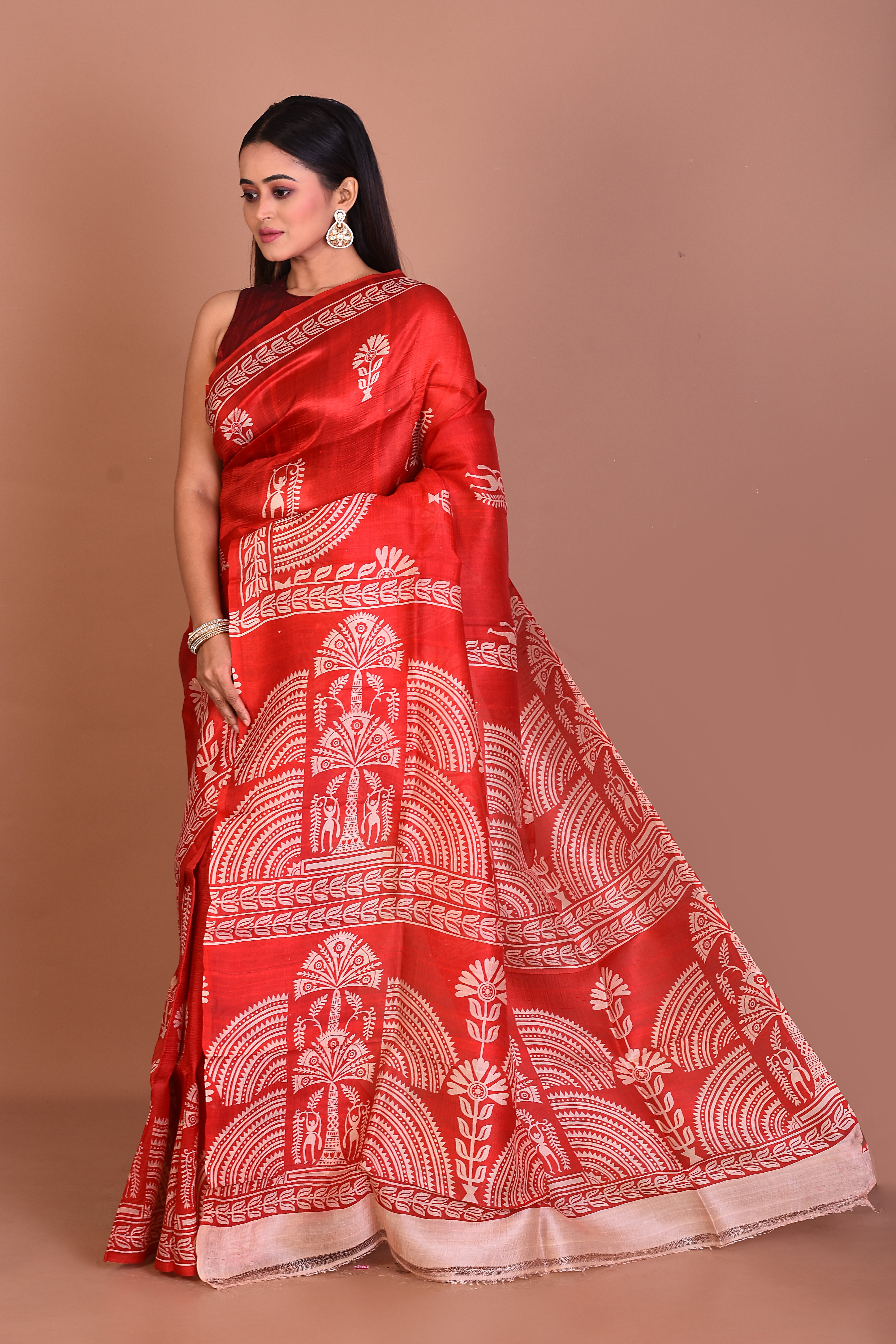Red Blended Printed Silk Saree - Keya Seth Exclusive