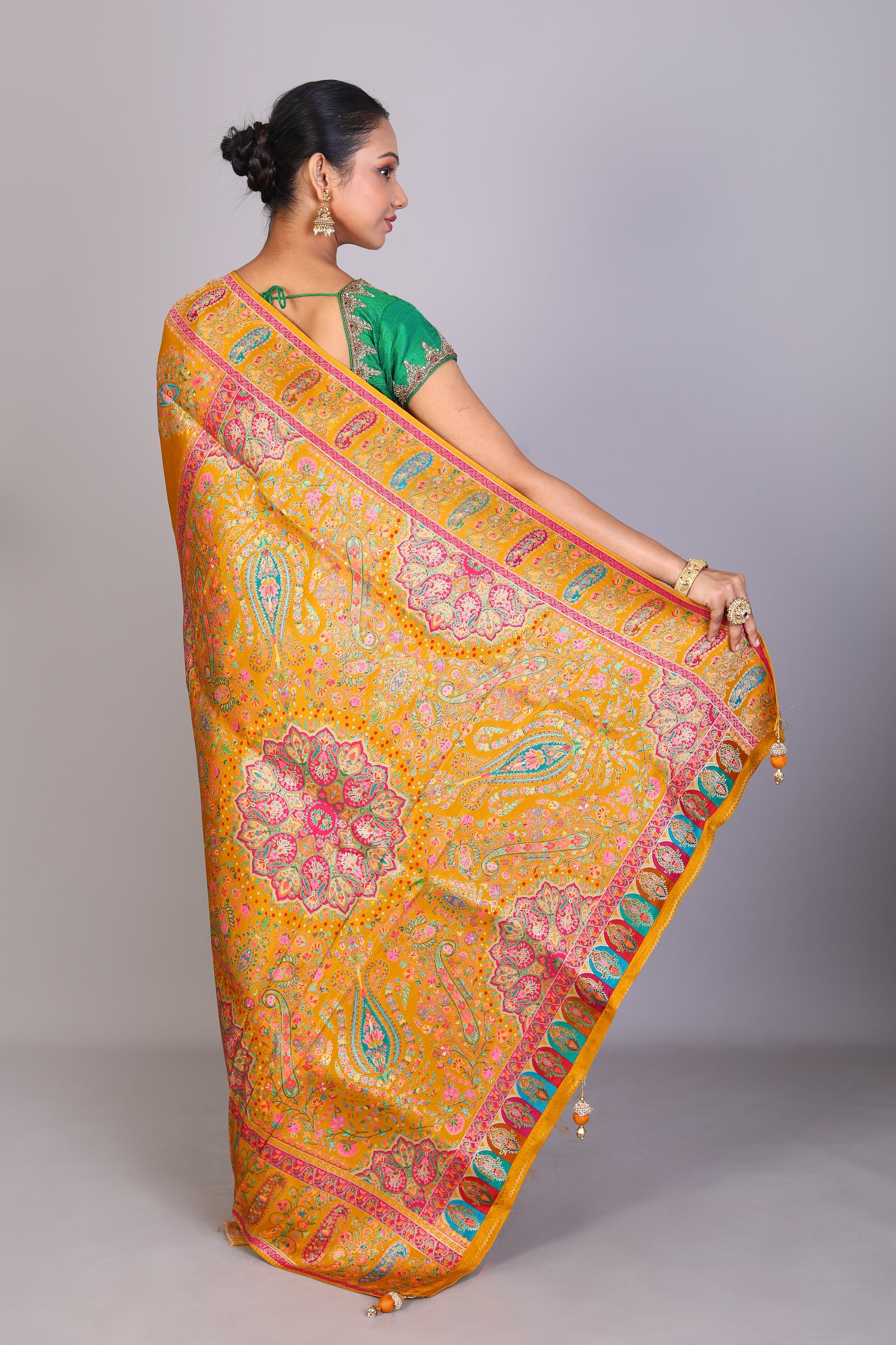 Mustard Blended Satin Silk Saree - Keya Seth Exclusive