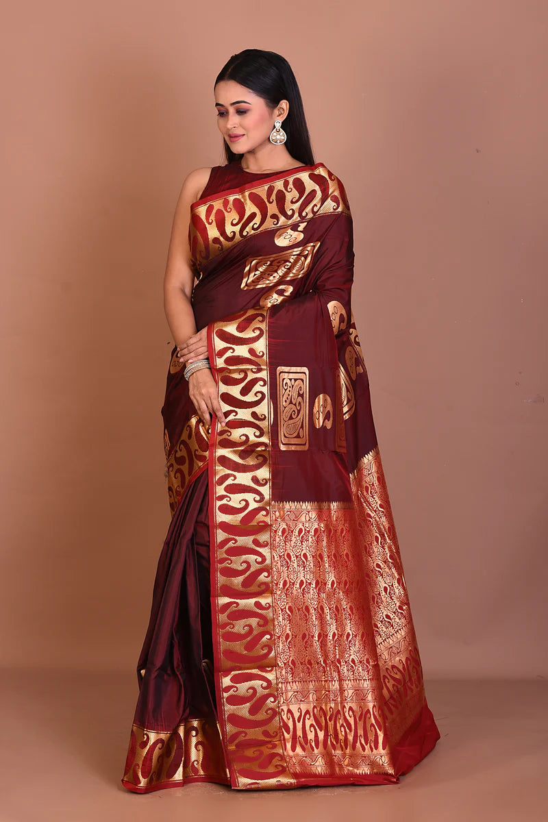 Maroon Pure Kanjivaram Silk Saree - Keya Seth Exclusive