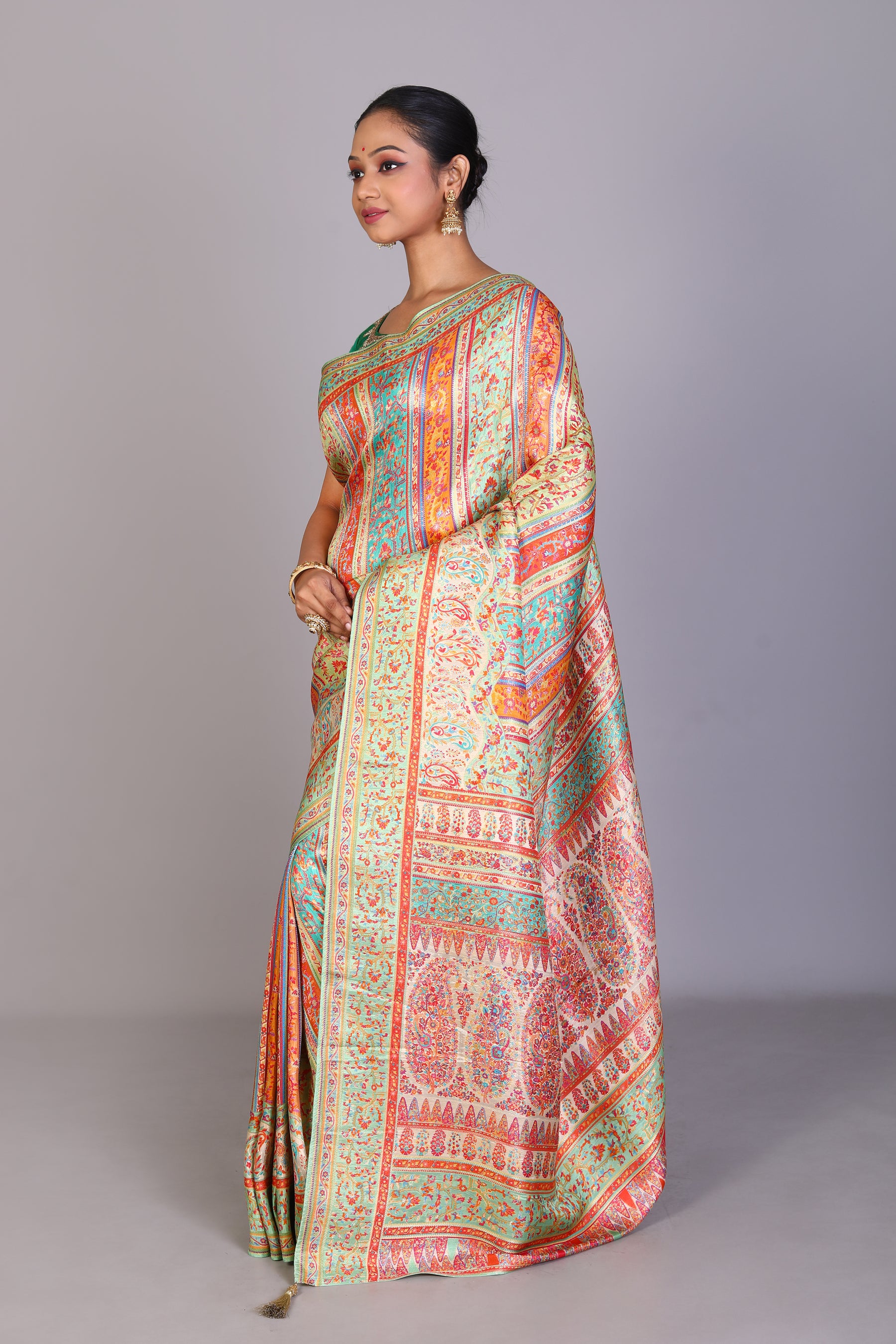 Multicolored Blended Satin Silk Saree - Keya Seth Exclusive