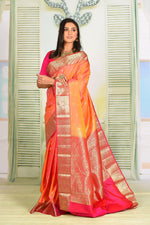 Load image into Gallery viewer, Orange Pink Dual Tone Pure Kanjivaram Silk Saree - Keya Seth Exclusive
