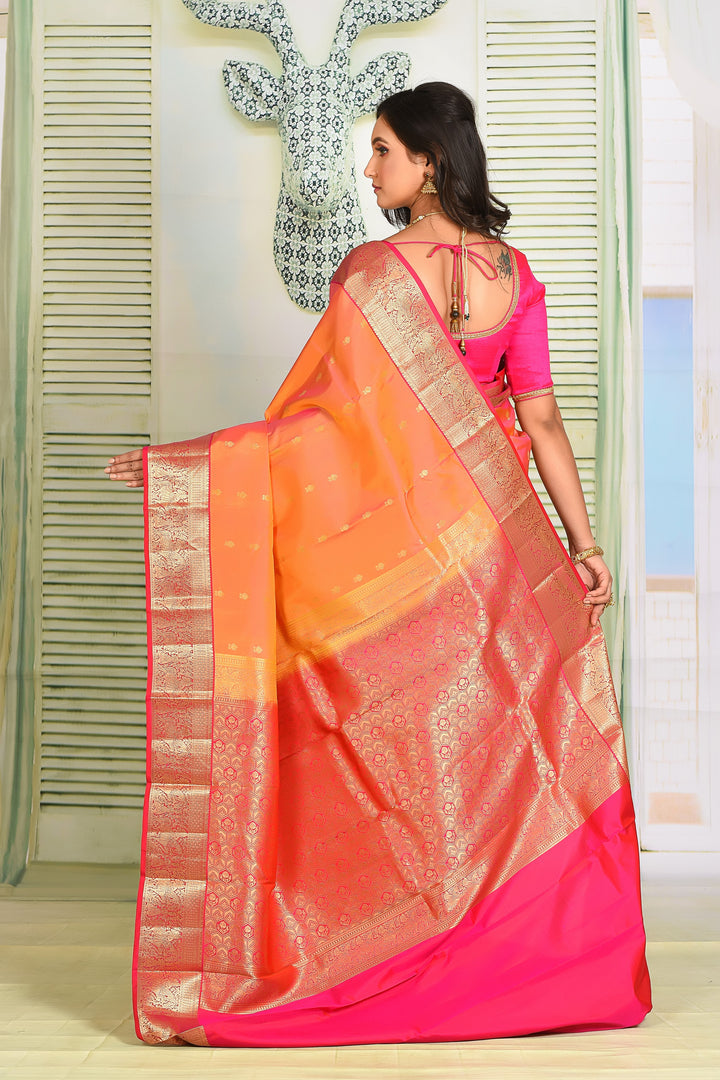 Orange Pink Dual Tone Pure Kanjivaram Silk Saree - Keya Seth Exclusive