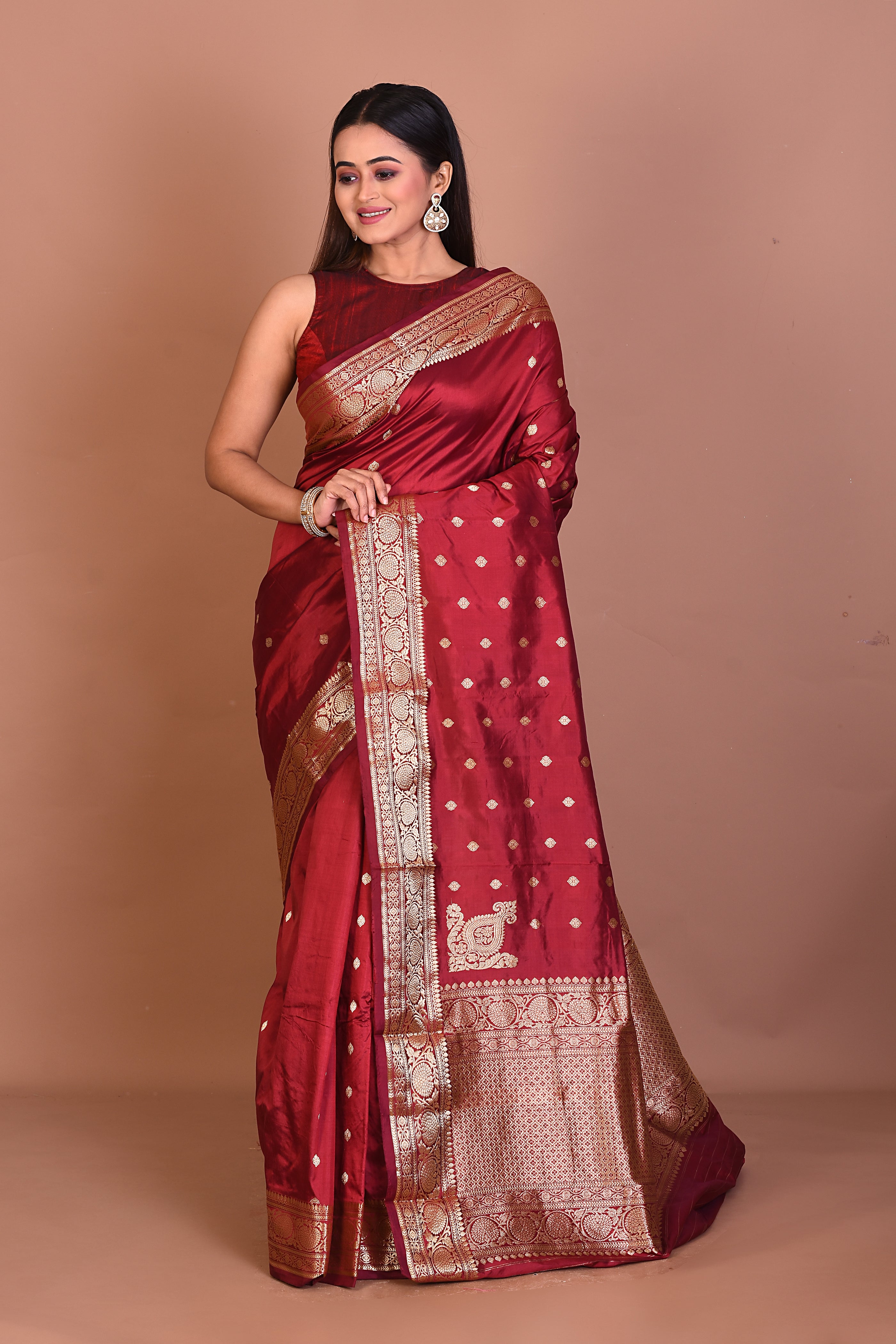 Maroon Pure Katan Silk Saree - Keya Seth Exclusive