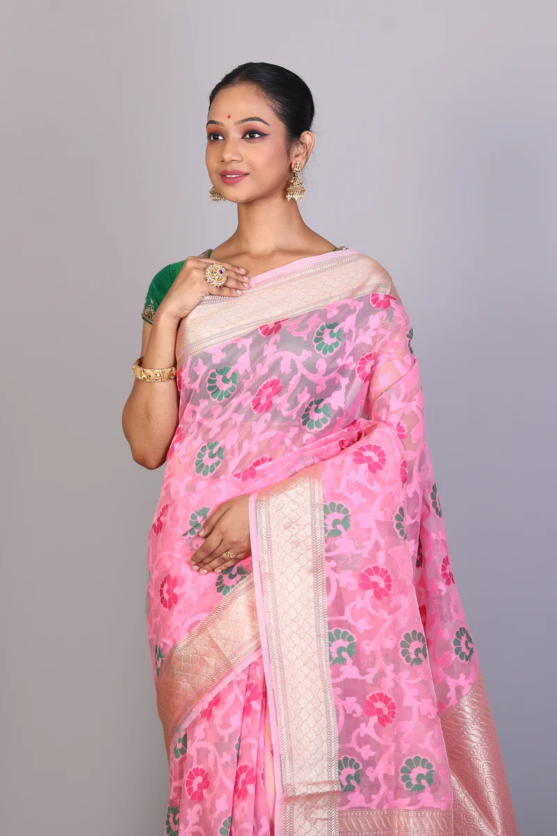 Pink Blended Muslin Saree - Keya Seth Exclusive