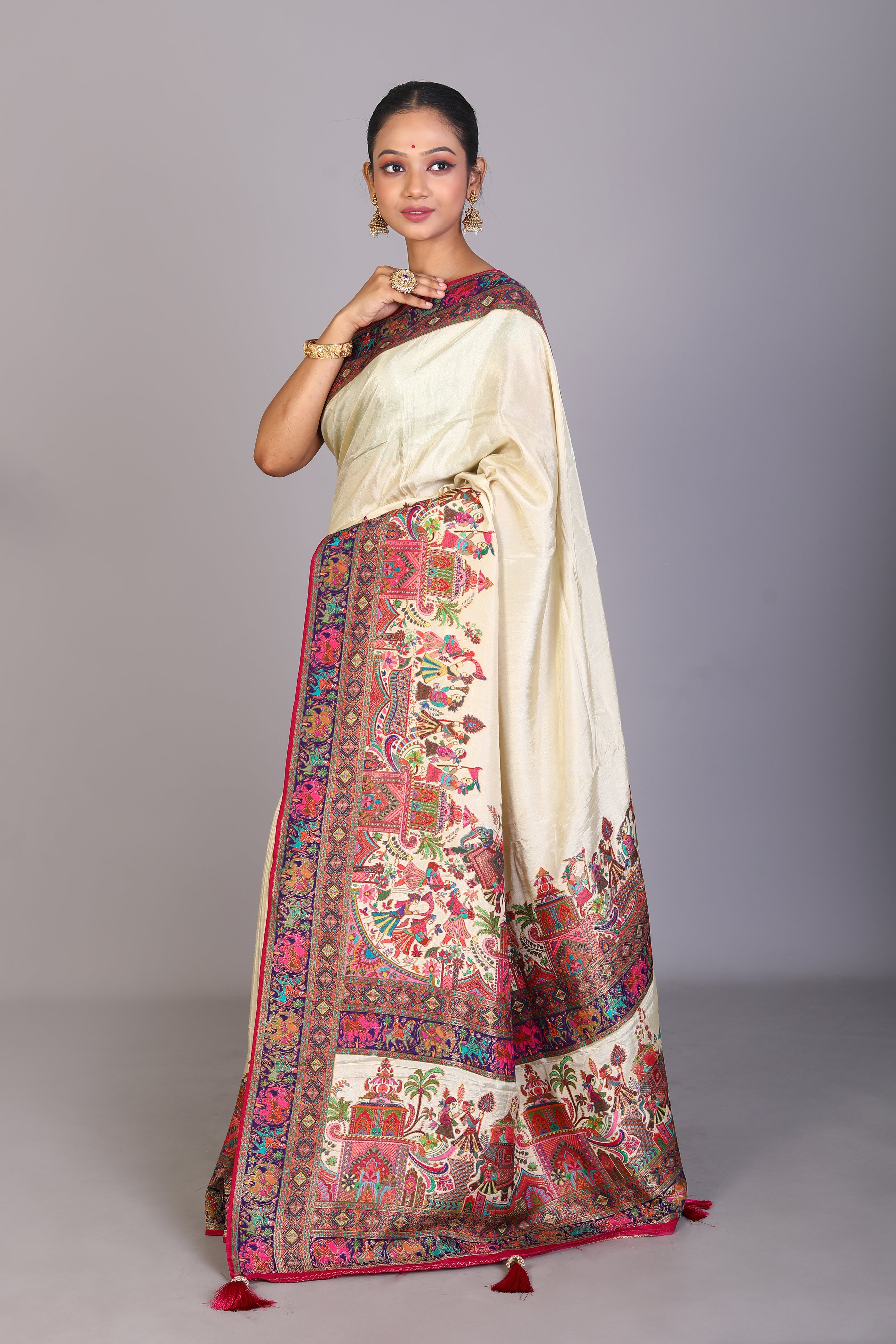 Beige Crepe Silk Saree - Keya Seth Exclusive