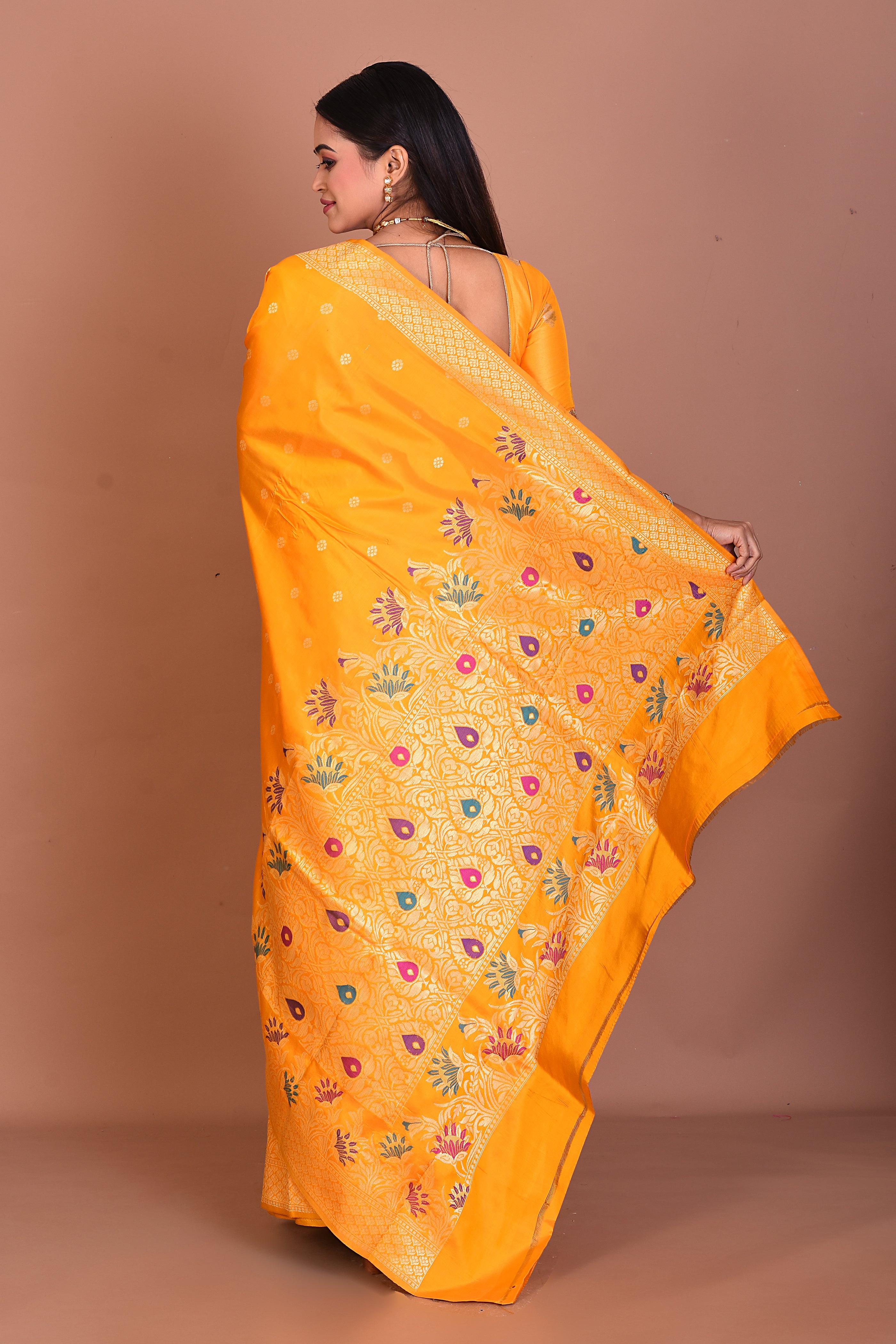 Yellow Pure Katan Silk Saree - Keya Seth Exclusive