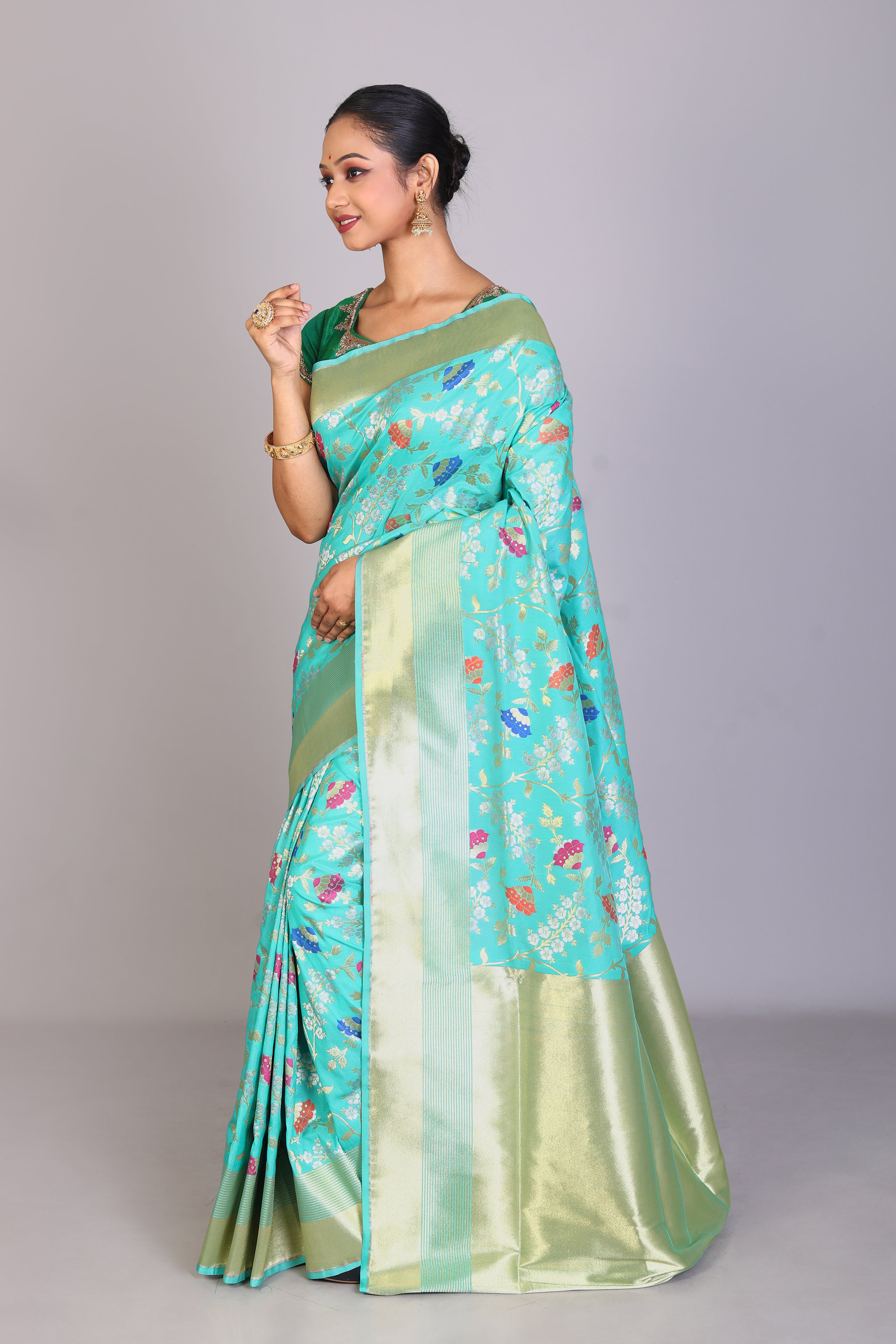Sea Green Blended Organza Saree - Keya Seth Exclusive