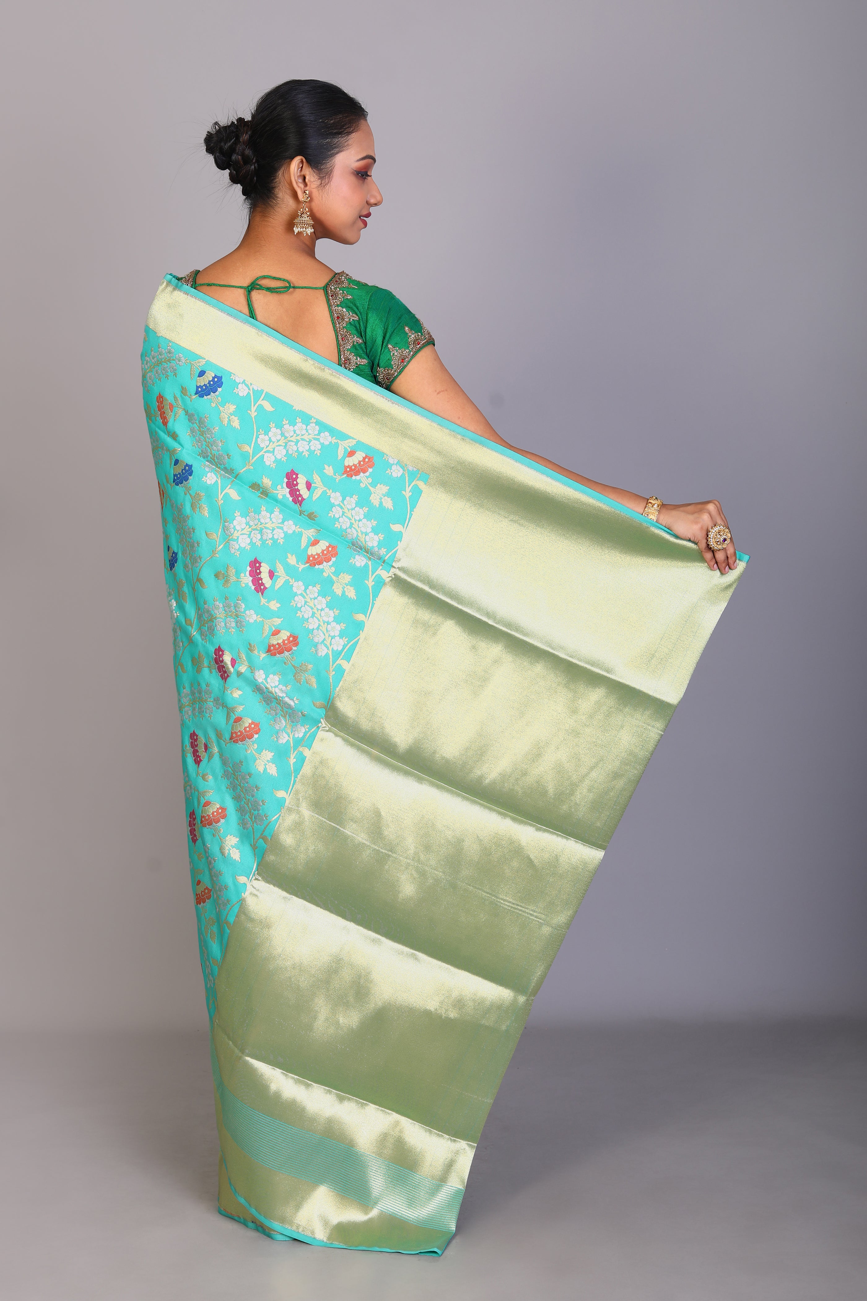 Sea Green Blended Organza Saree - Keya Seth Exclusive