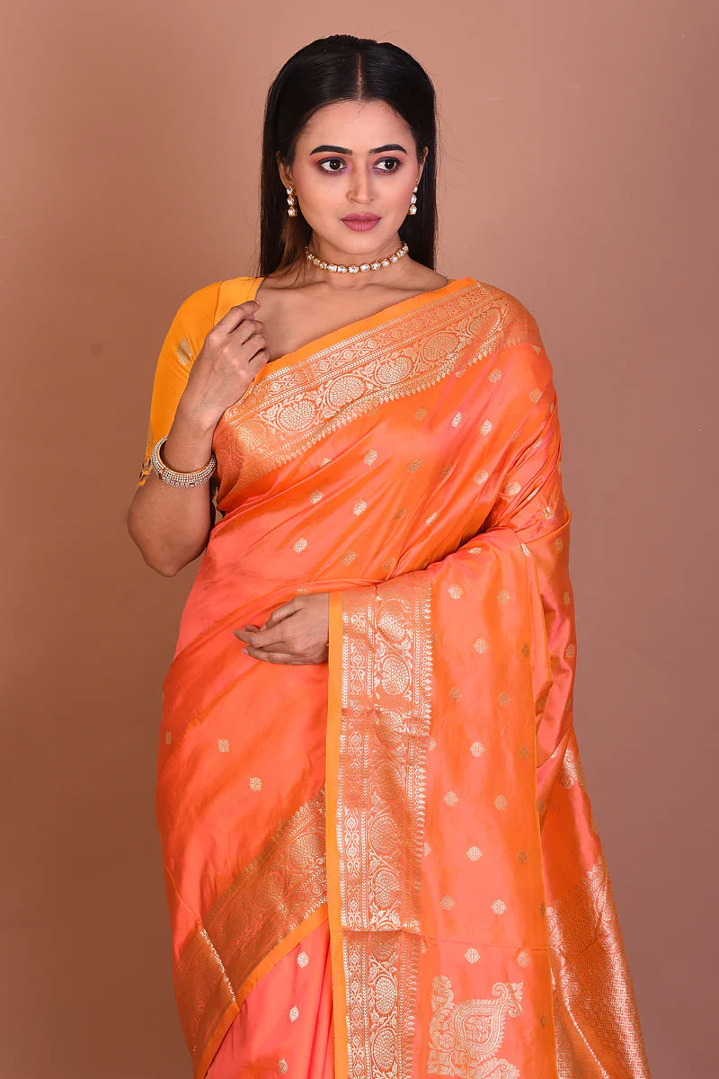 Peach Pure Katan Silk Saree - Keya Seth Exclusive
