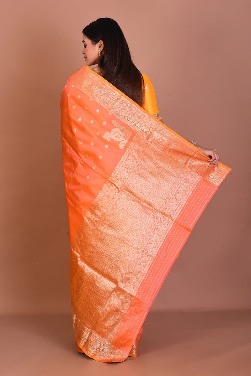 Peach Pure Katan Silk Saree - Keya Seth Exclusive