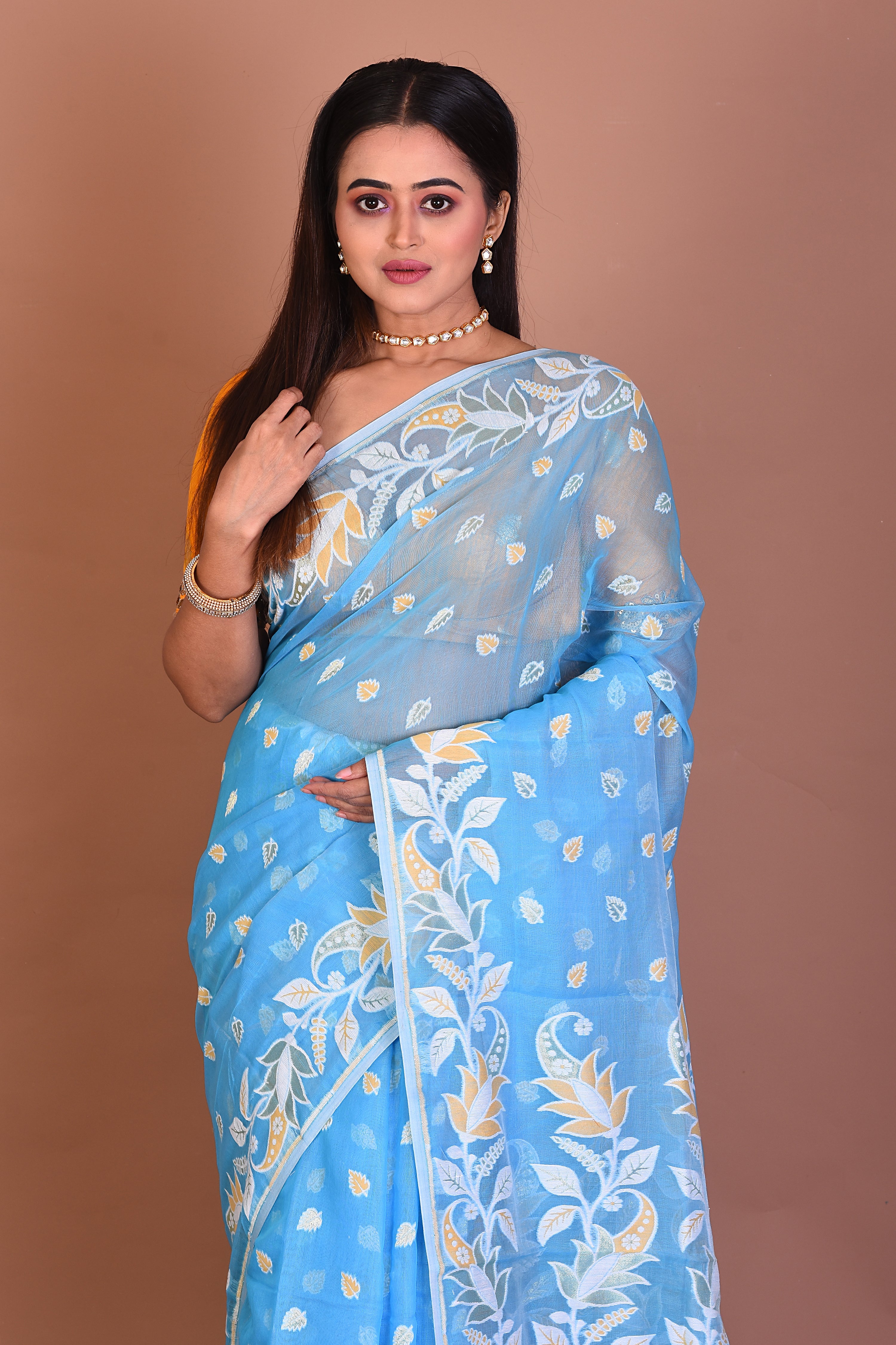 Sky Blue Jamdani Saree - Keya Seth Exclusive