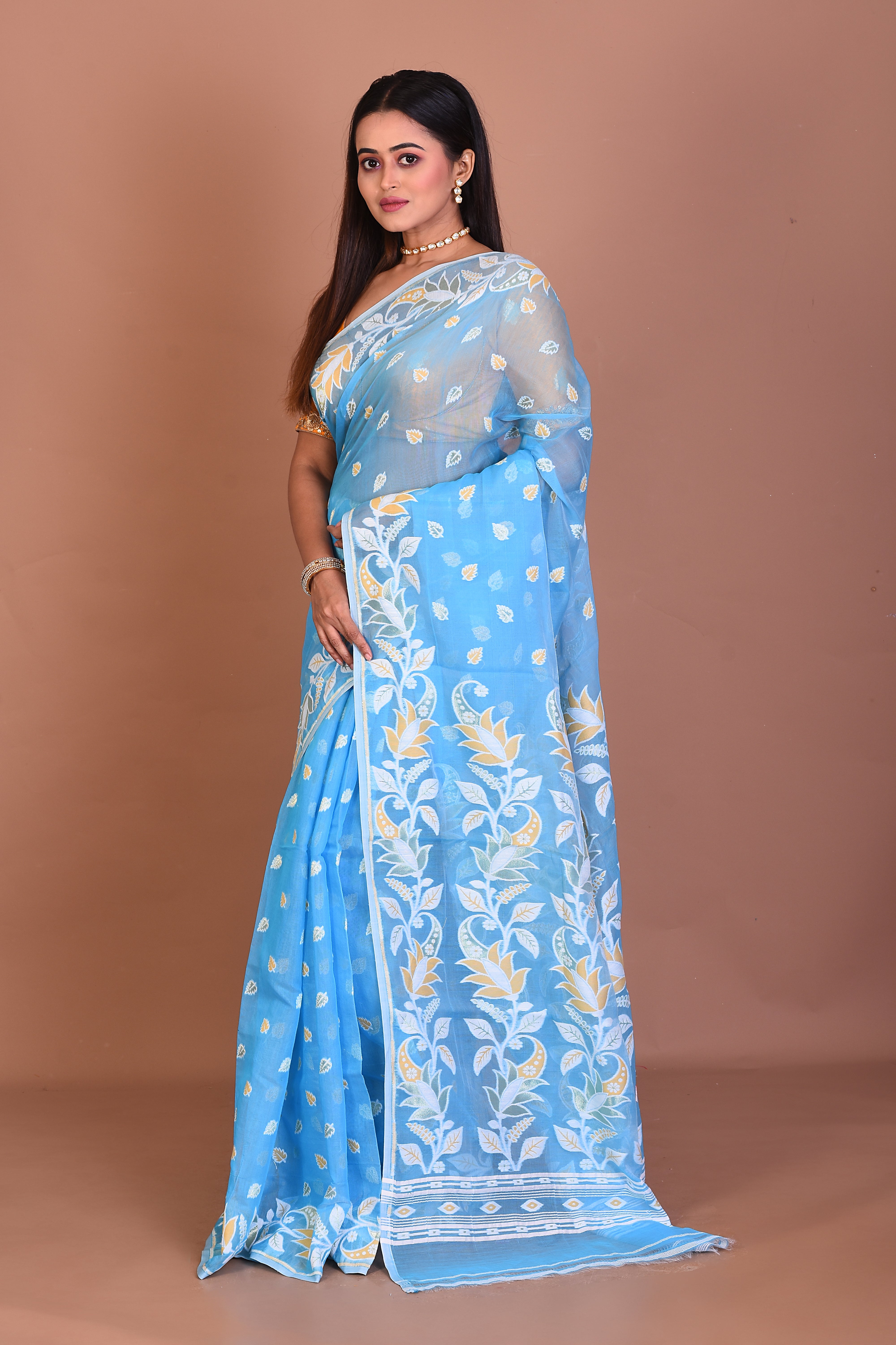 Sky Blue Jamdani Saree - Keya Seth Exclusive