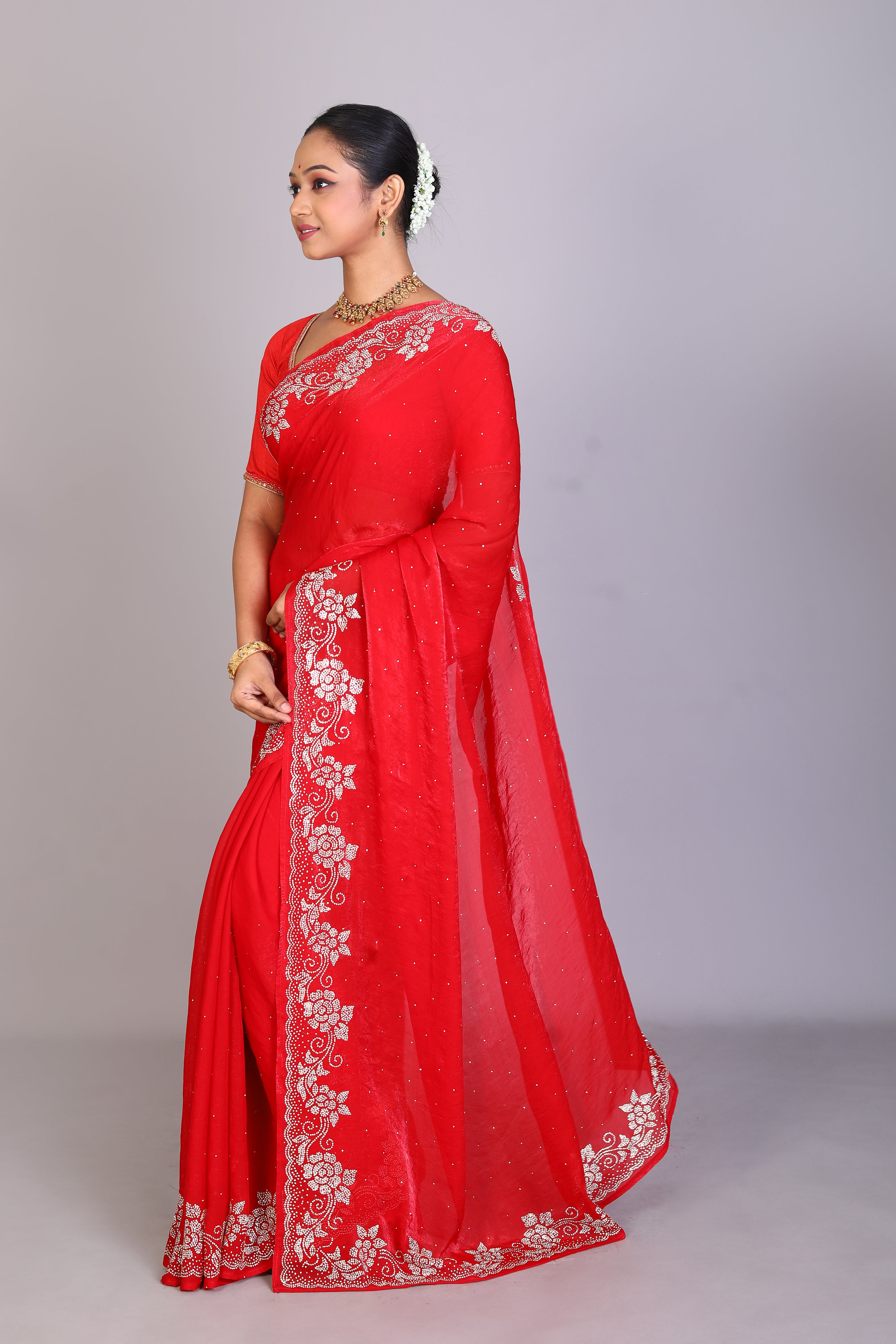 Red Blended Georgette Saree - Keya Seth Exclusive