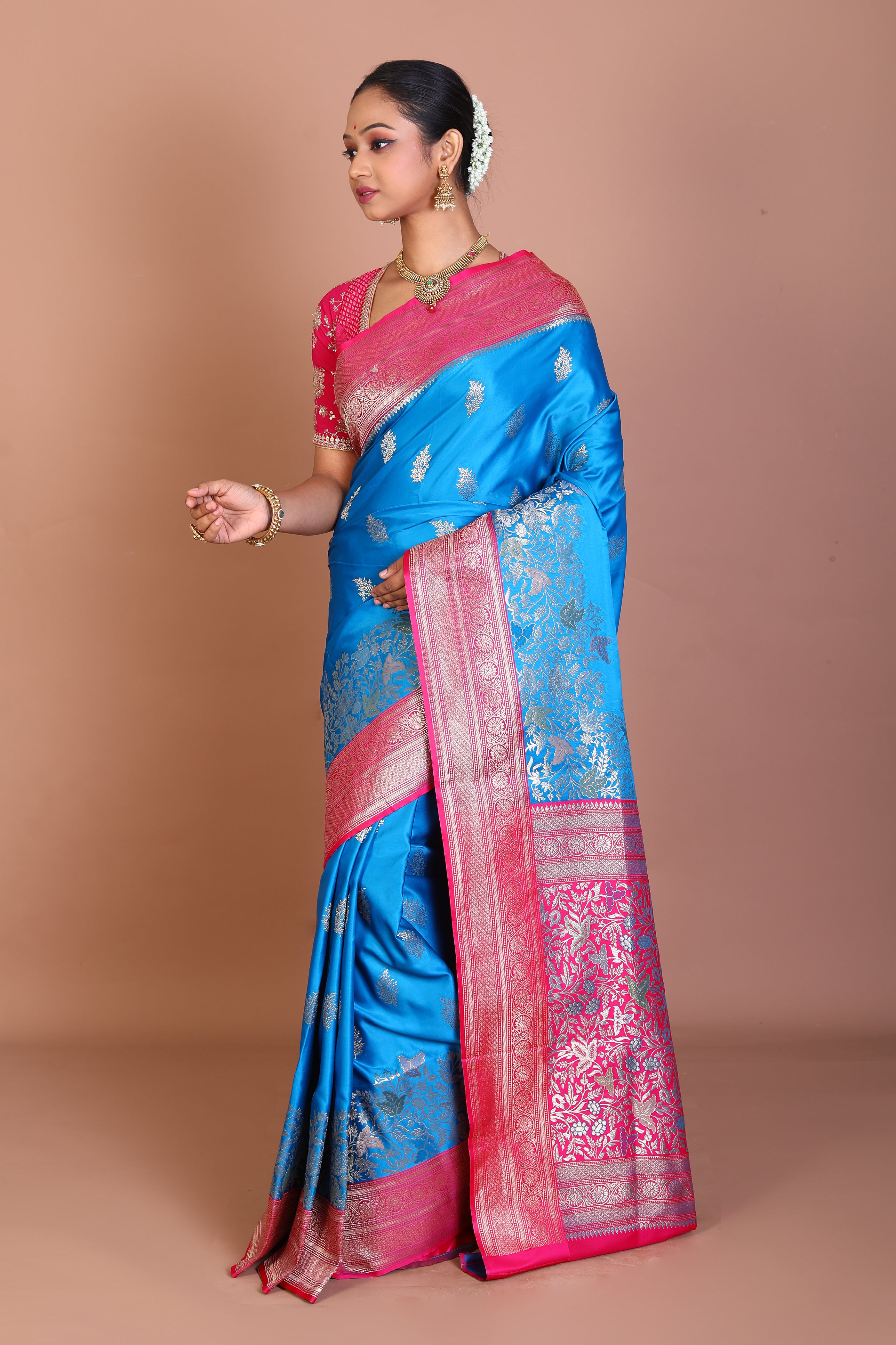 Blue Dupion Silk Saree - Keya Seth Exclusive