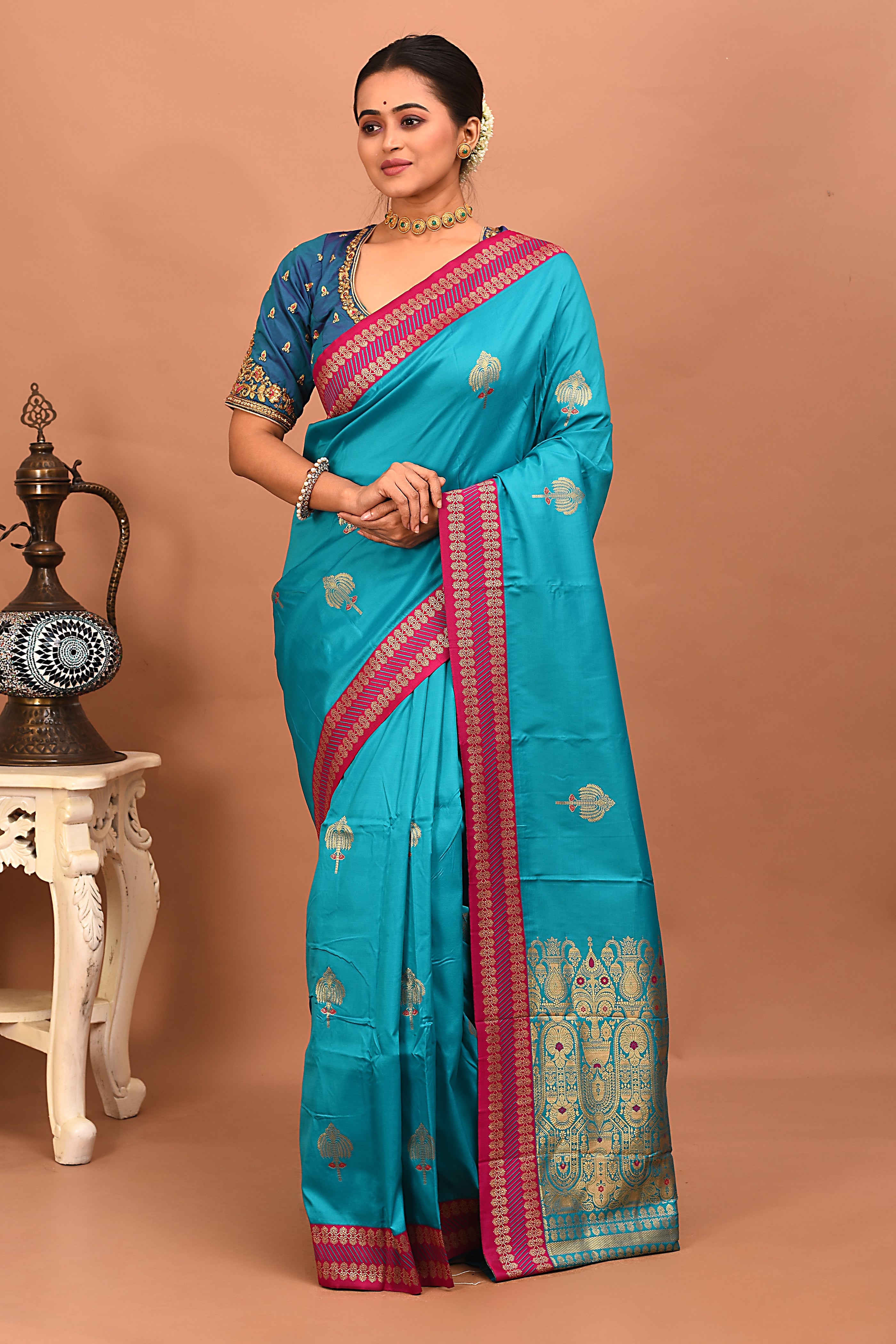 Sea Green Blended Silk Saree - Keya Seth Exclusive