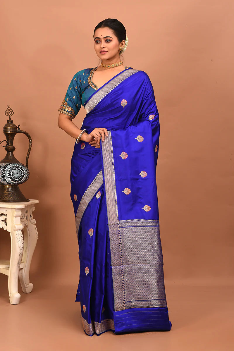 Royal Blue Pure Katan Silk Saree - Keya Seth Exclusive