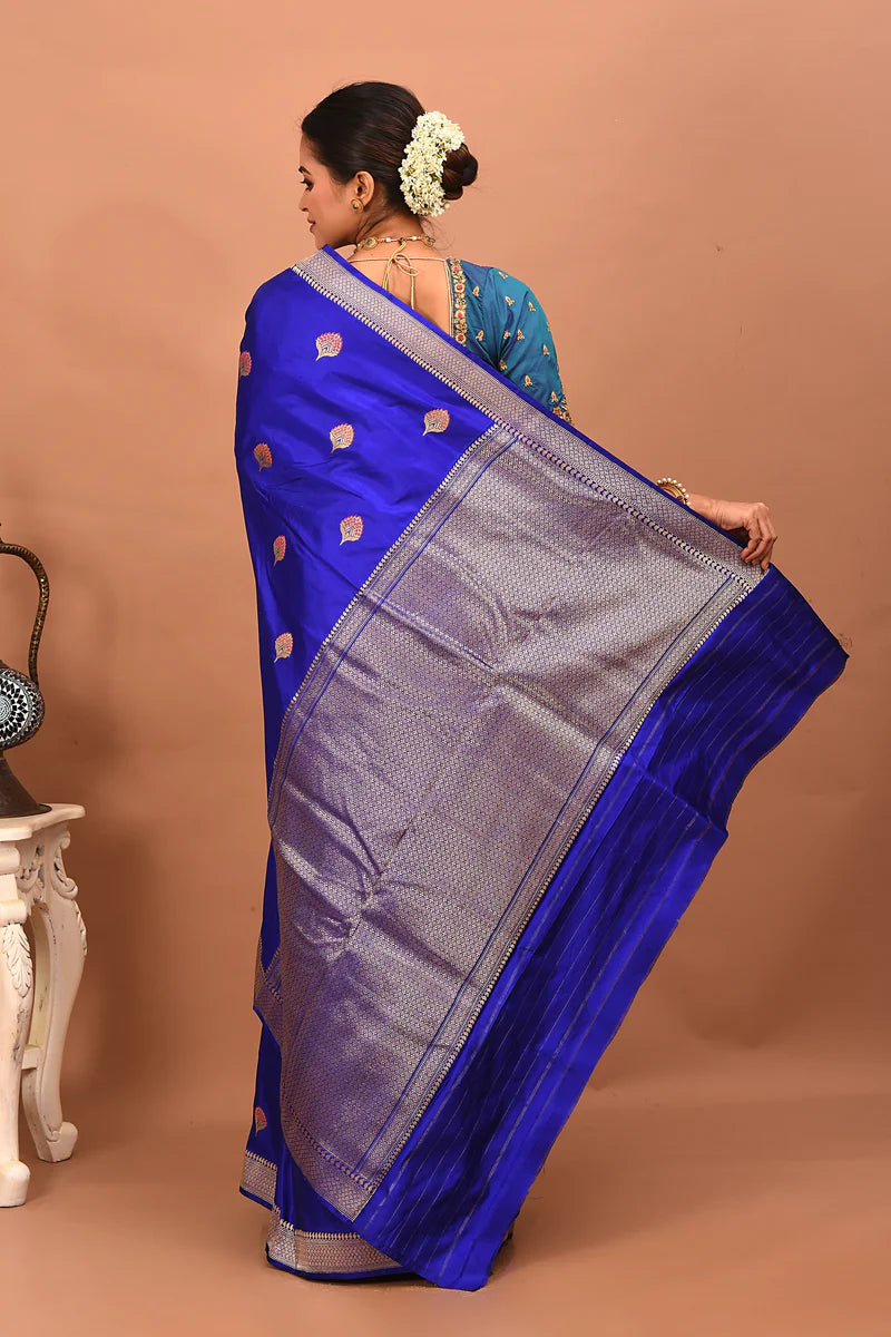 Royal Blue Pure Katan Silk Saree - Keya Seth Exclusive