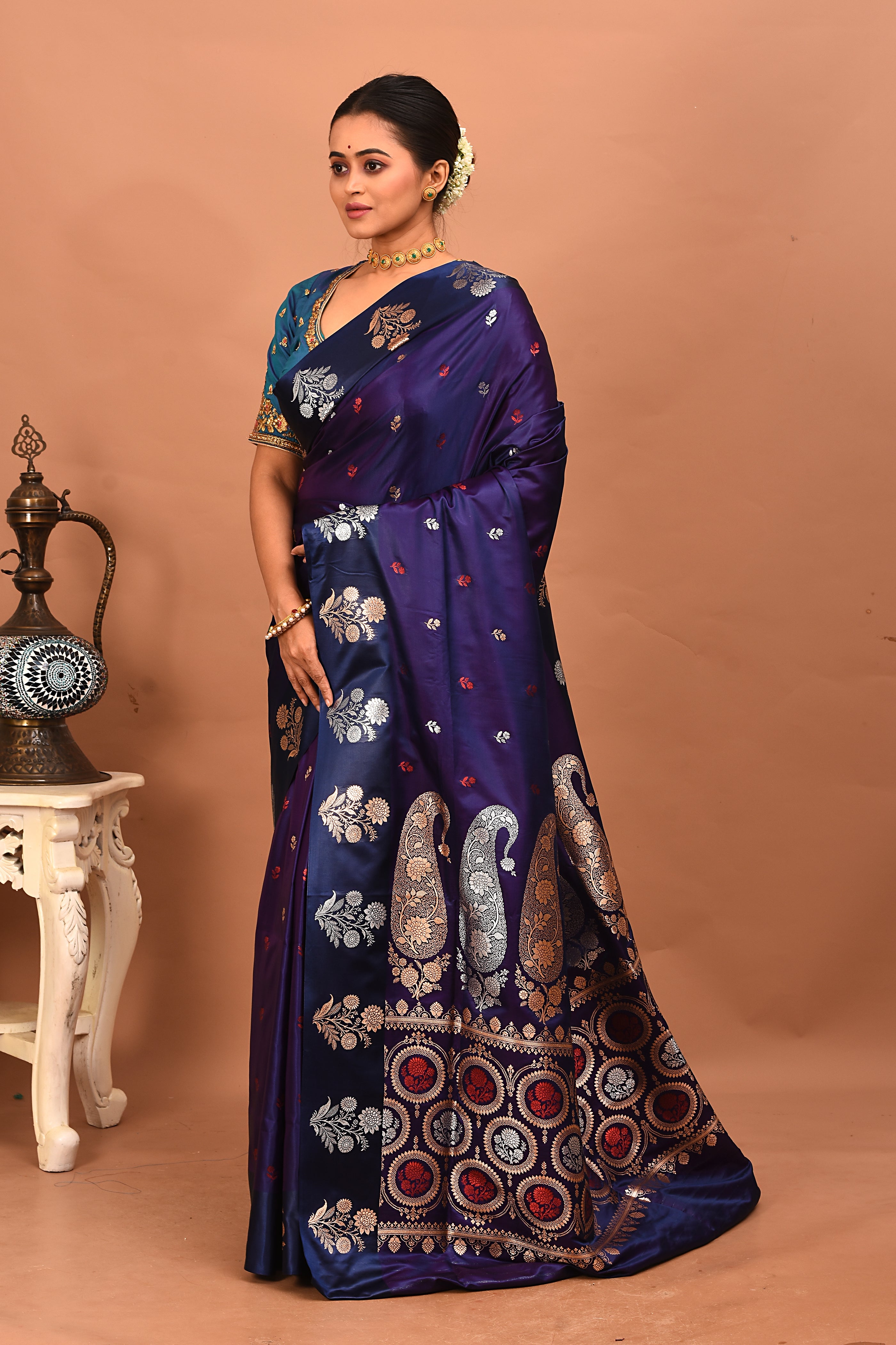 Purple Blended Satin Silk Saree - Keya Seth Exclusive
