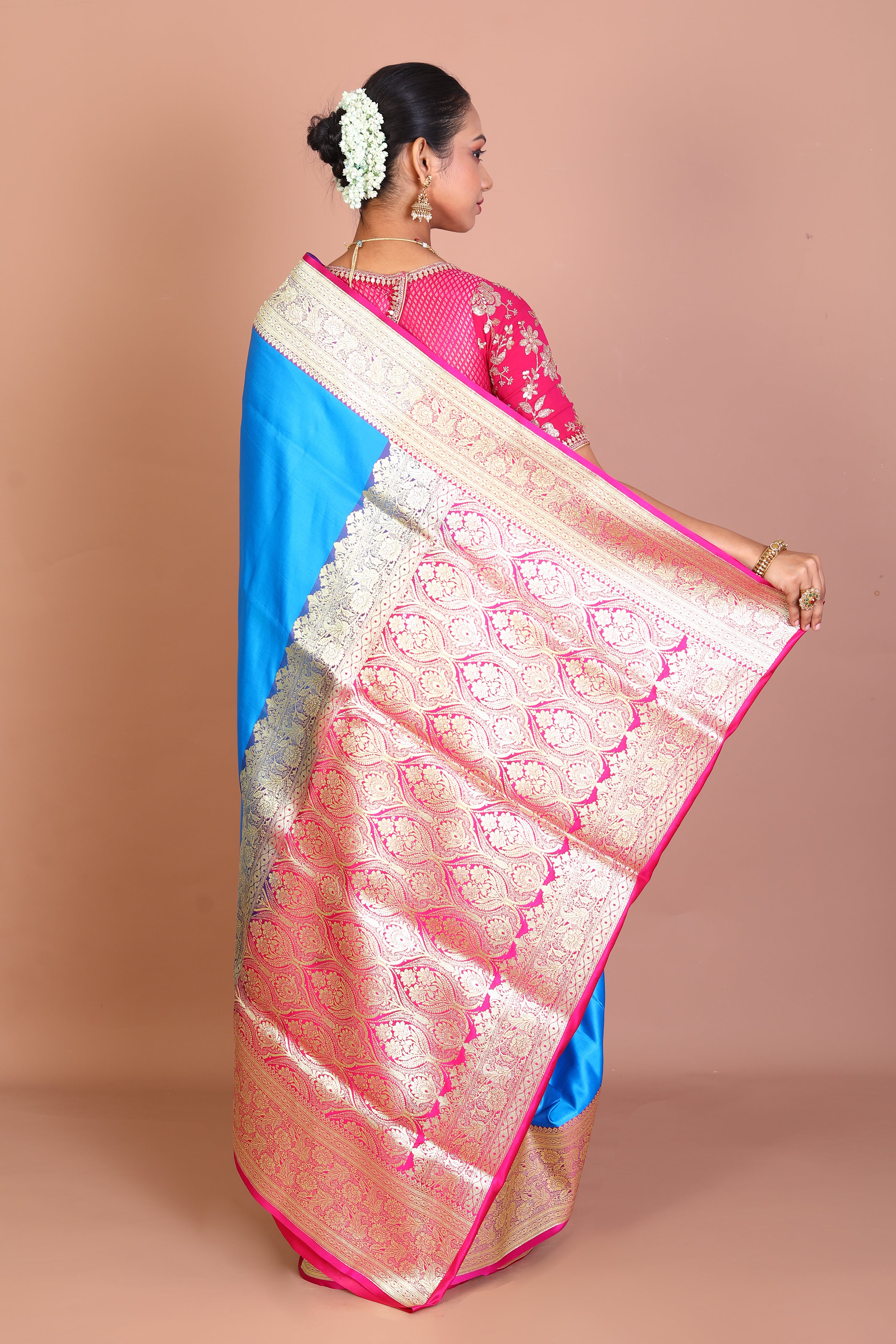 Half & Half Blue with Pink Blended Banarasi Saree - Keya Seth Exclusive