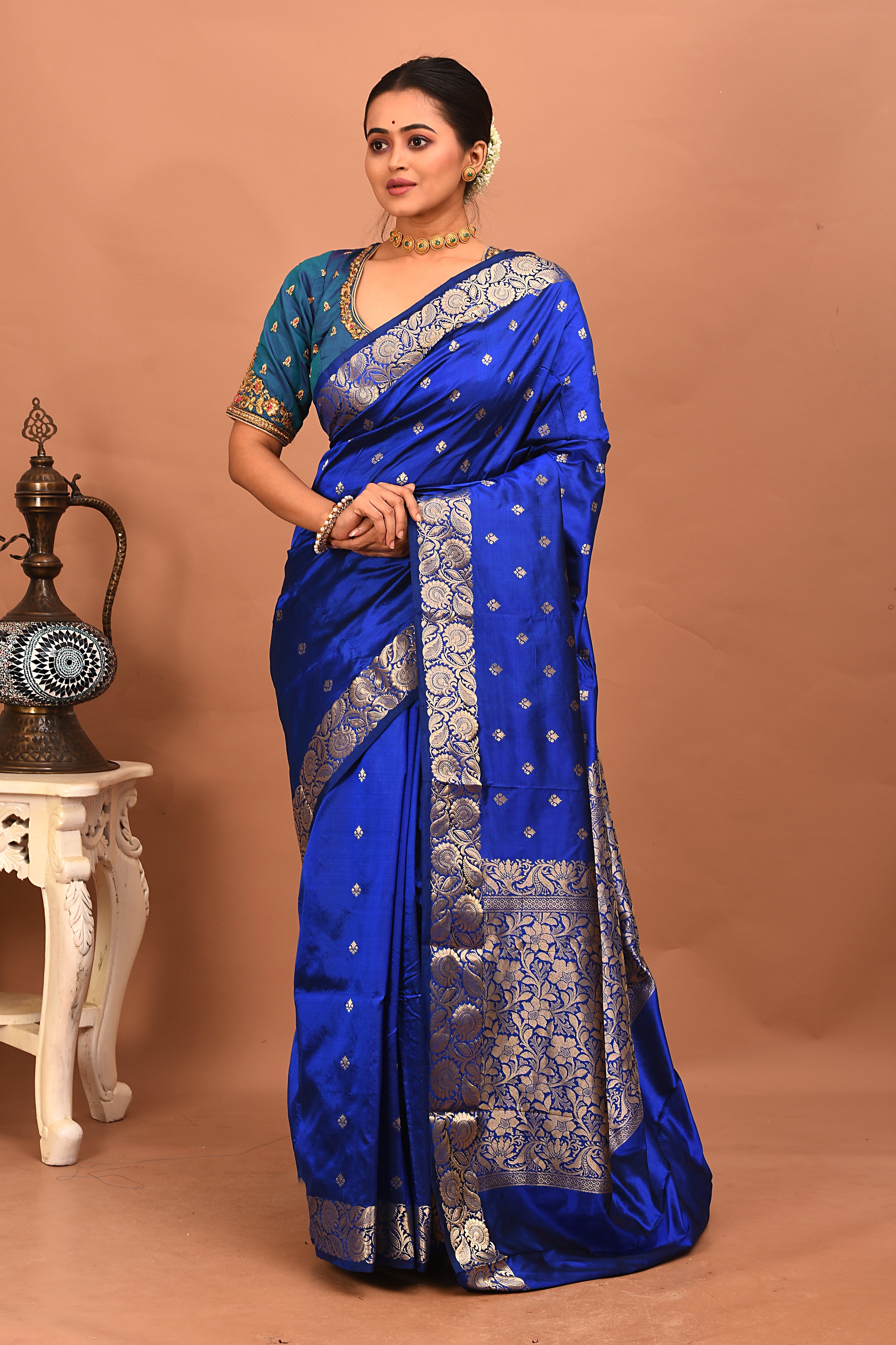 Blue Pure Katan Silk Saree - Keya Seth Exclusive