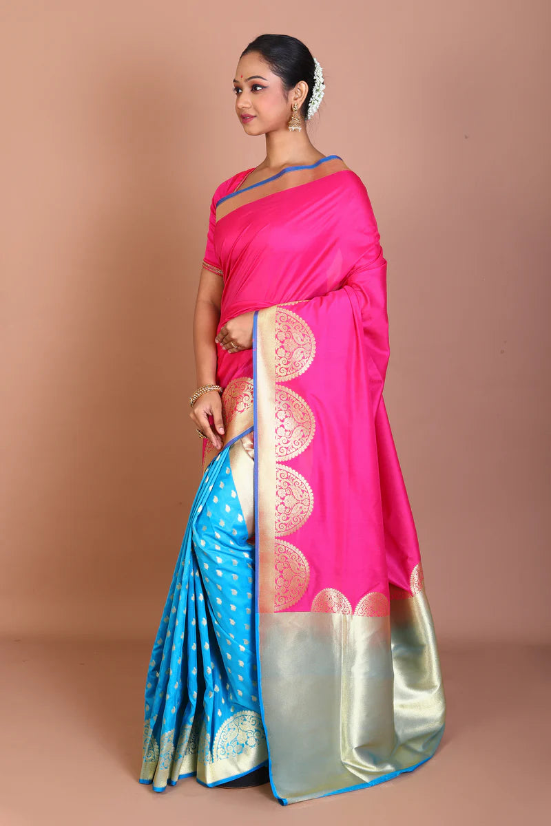 Pink & Blue Half & Half Blended Uppada Saree - Keya Seth Exclusive
