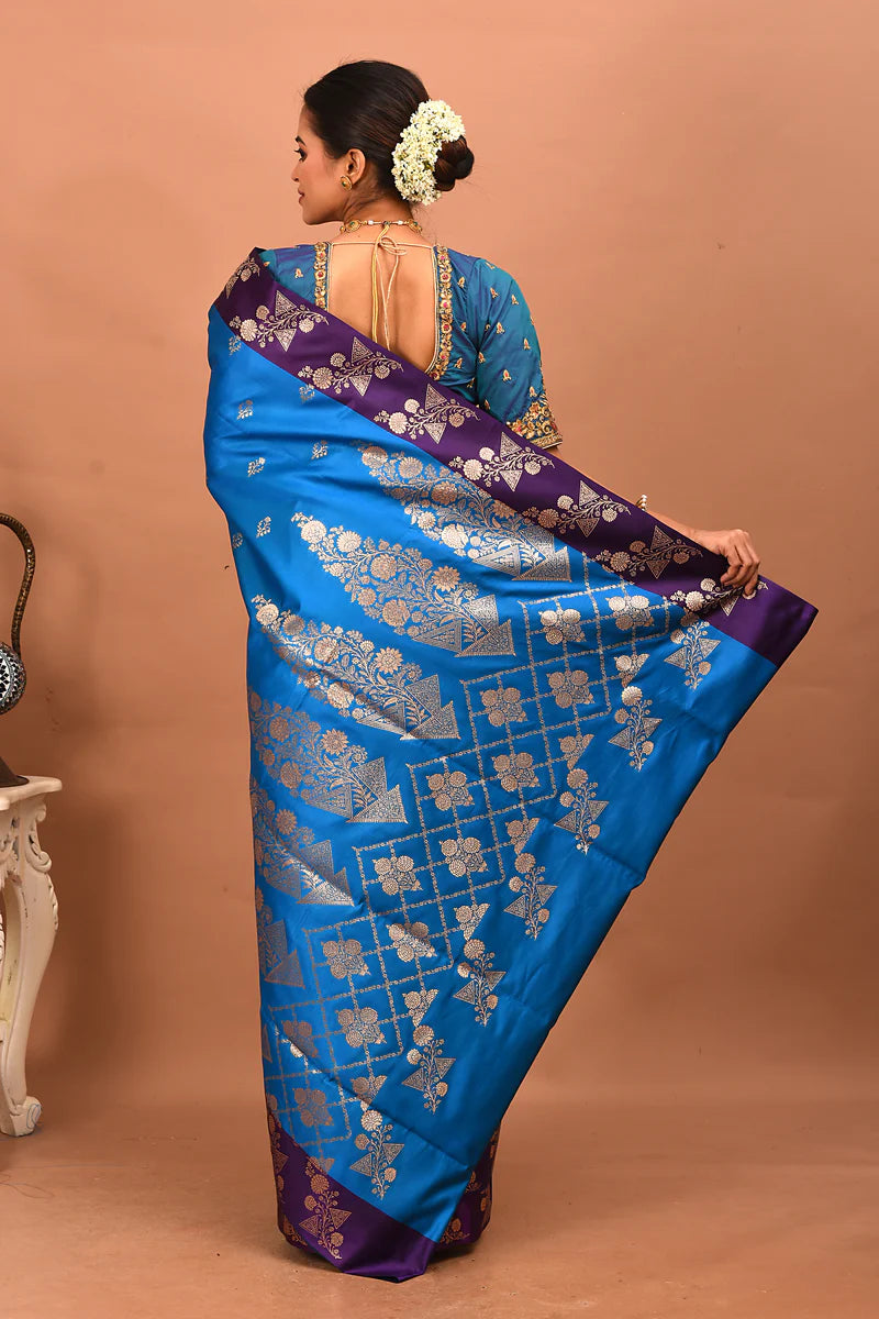 Blue Blended Mashru Silk Saree - Keya Seth Exclusive