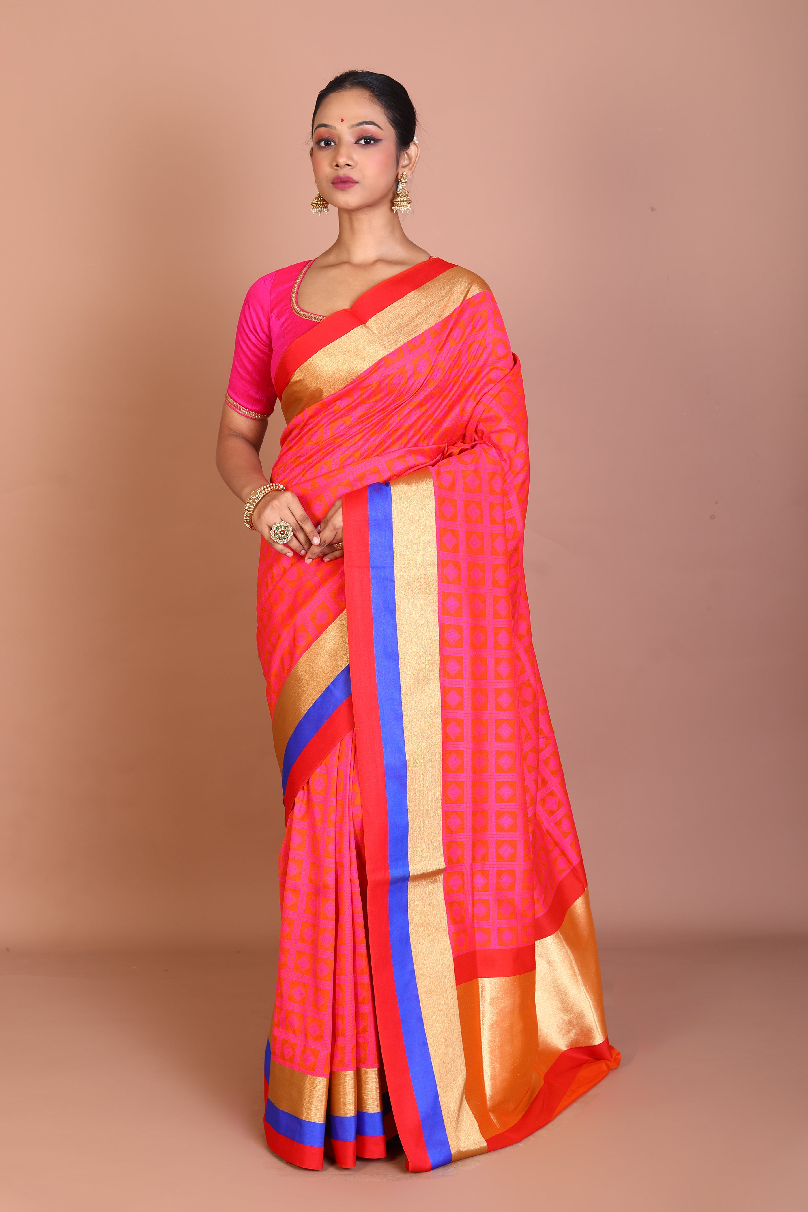 Bright Pink Blended Silk Saree - Keya Seth Exclusive