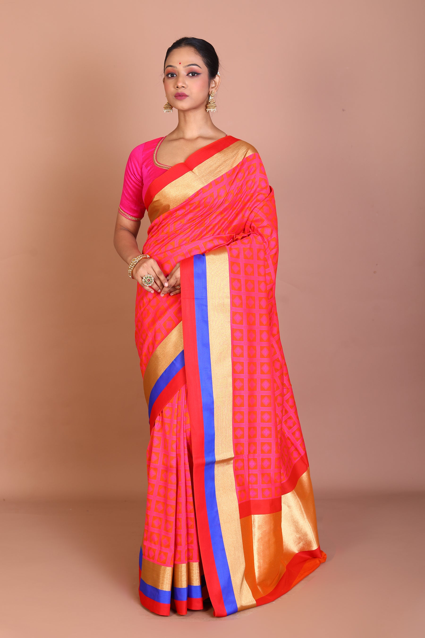 Bright Pink Blended Silk Saree - Keya Seth Exclusive