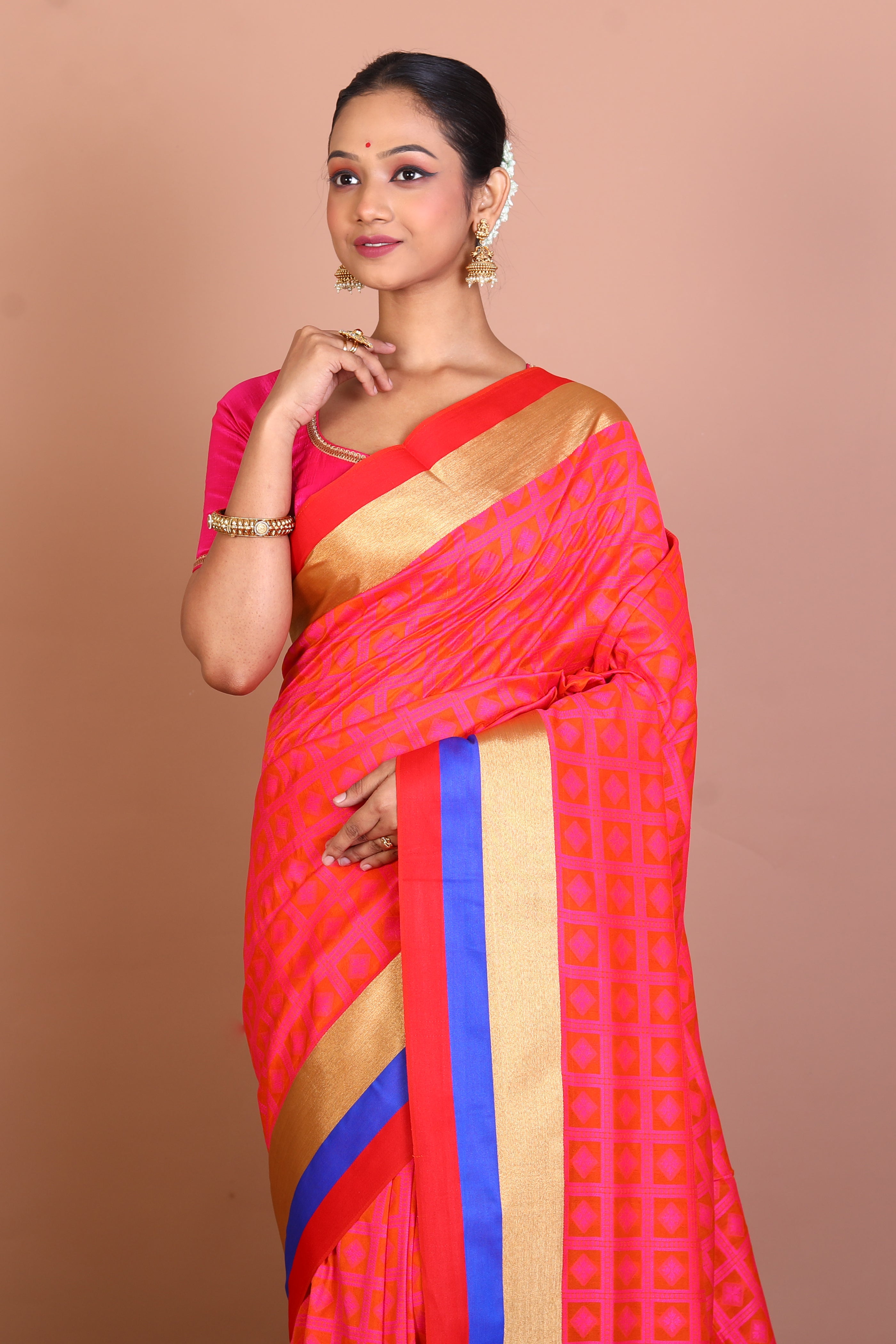 Bright Pink Blended Silk Saree - Keya Seth Exclusive