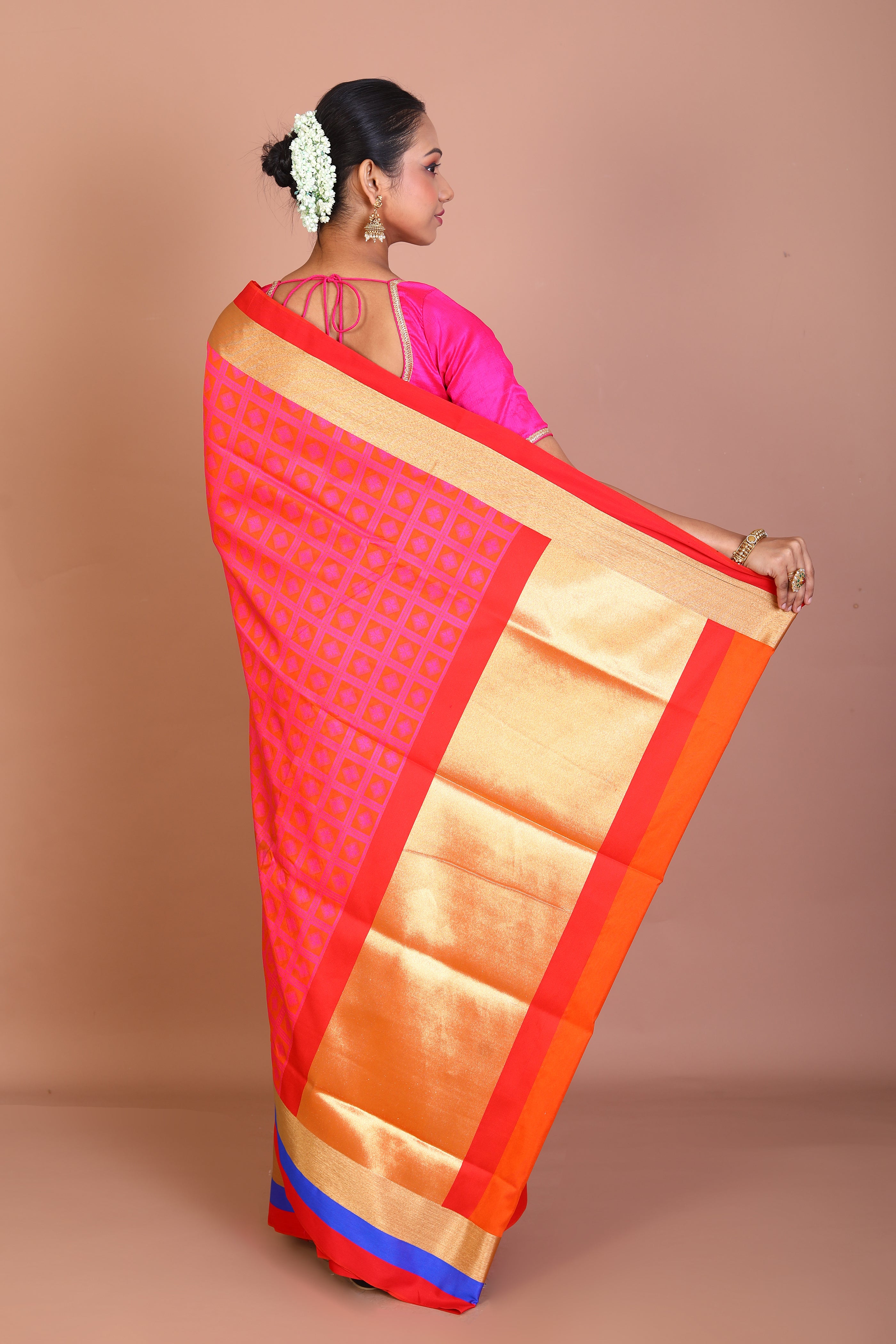 Bright Pink Blended Silk Saree - Keya Seth Exclusive