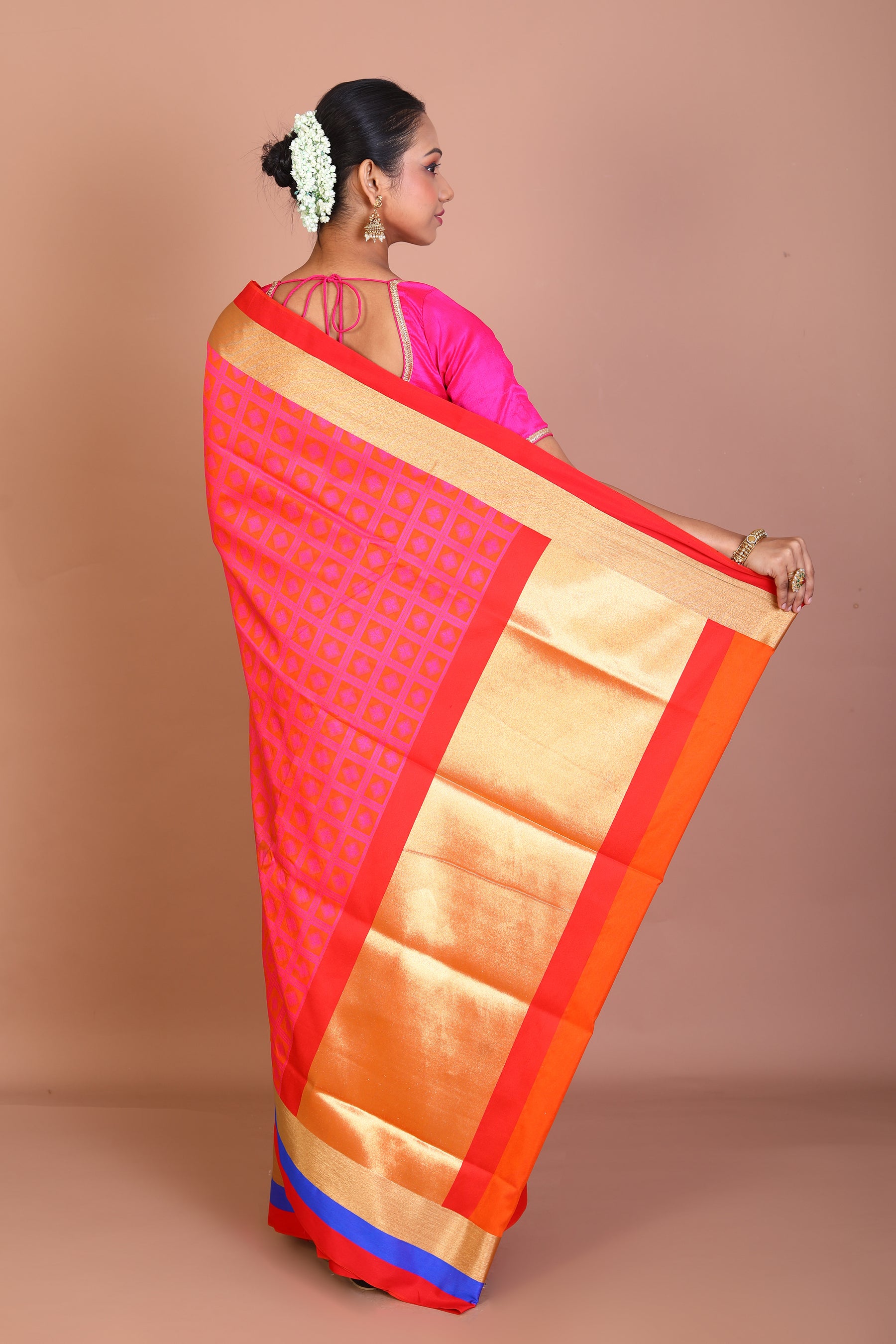 Bright Pink Blended Silk Saree - Keya Seth Exclusive