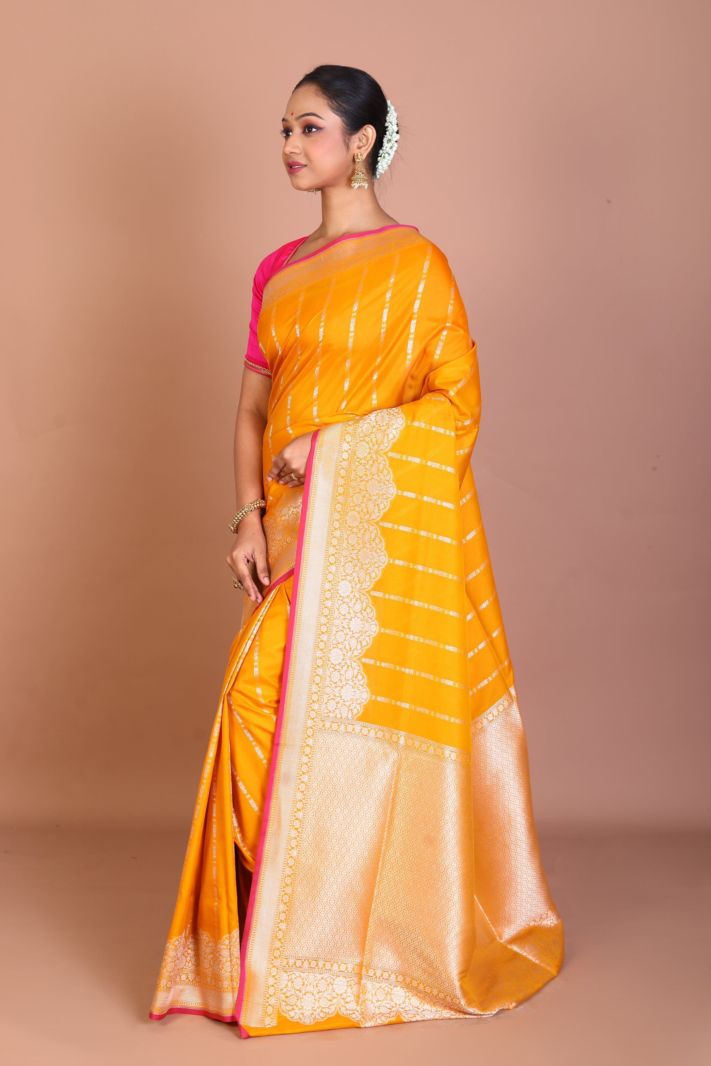 Mustard Semi Katan Saree - Keya Seth Exclusive