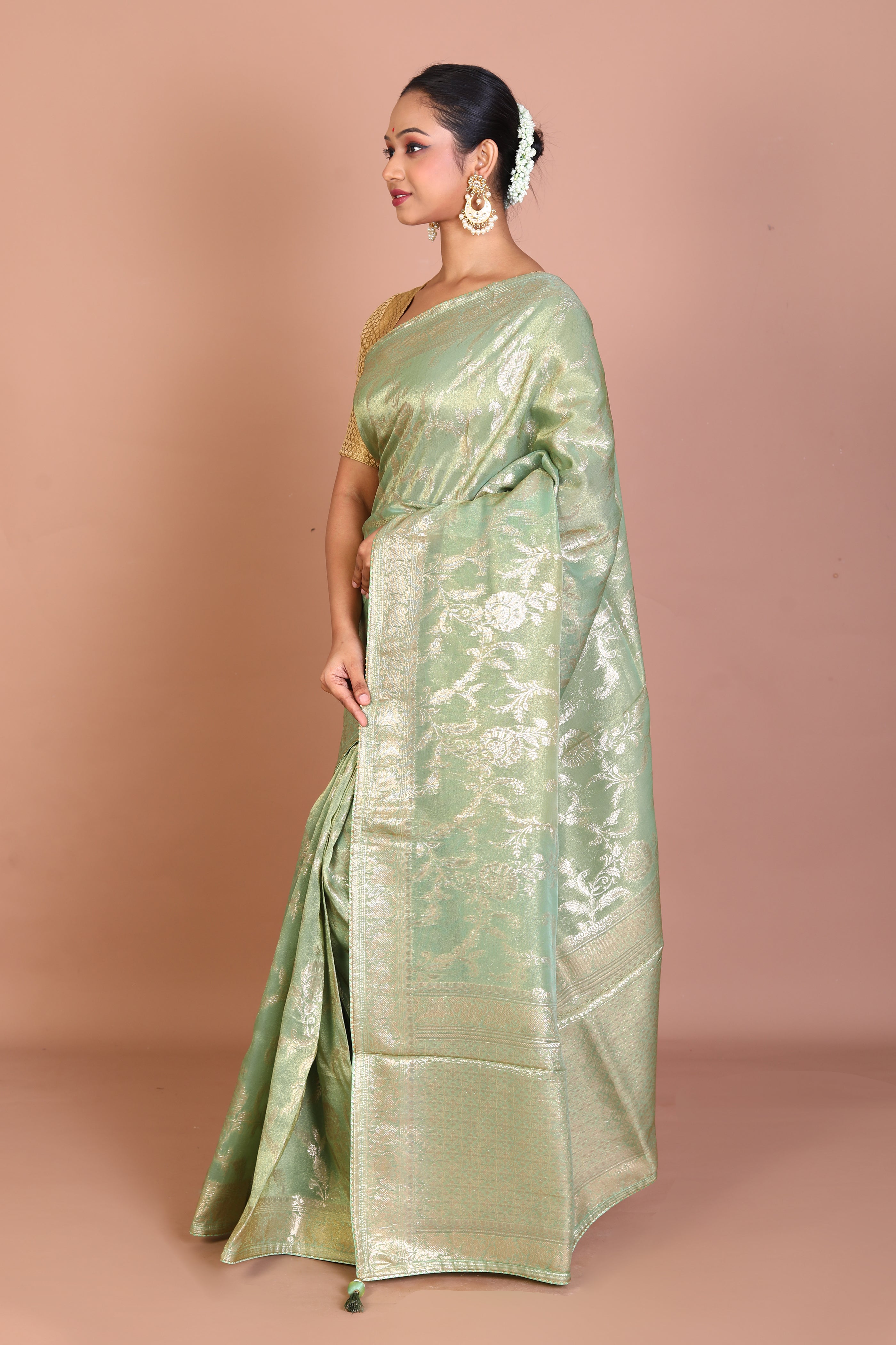 Light Green Blended Khaddi Saree - Keya Seth Exclusive