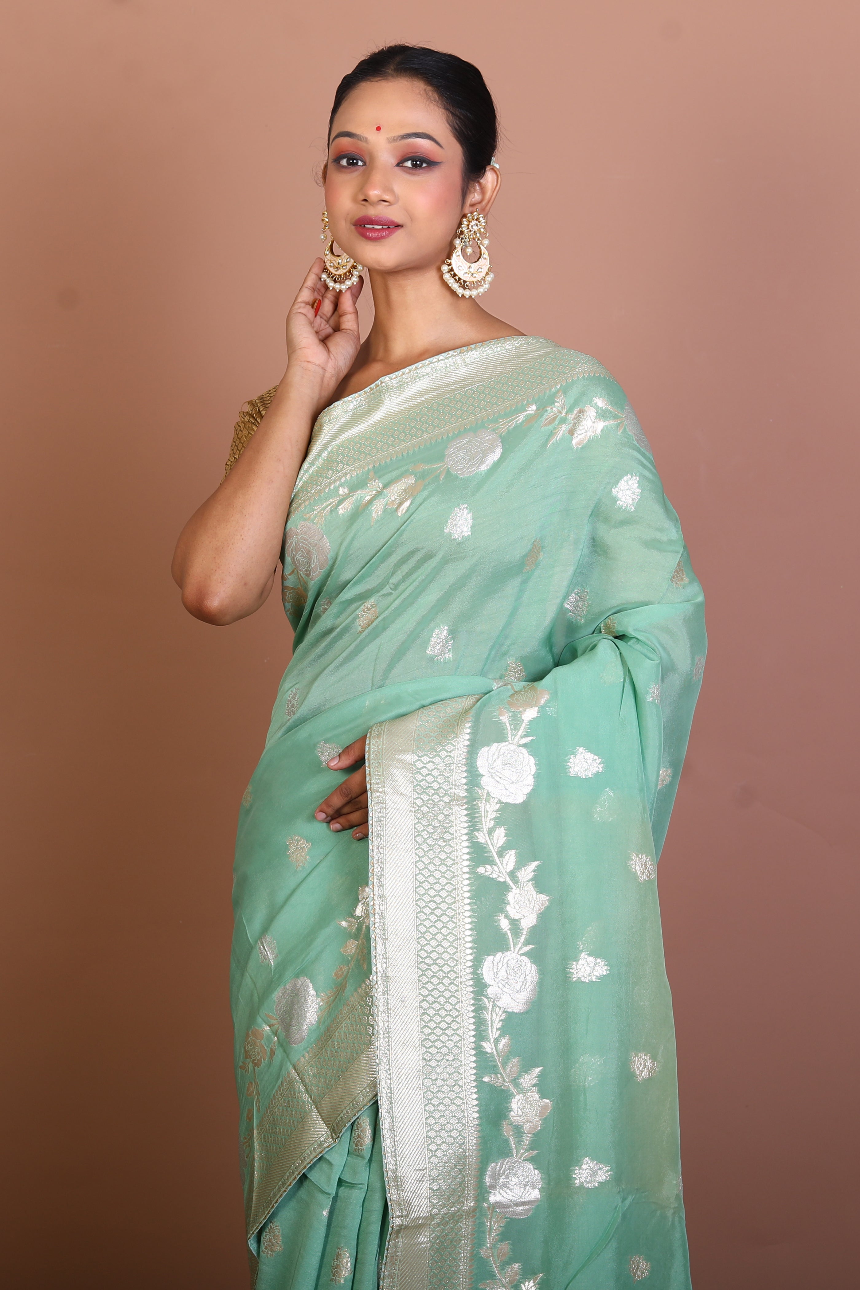 Light Green Blended Khaddi Saree - Keya Seth Exclusive
