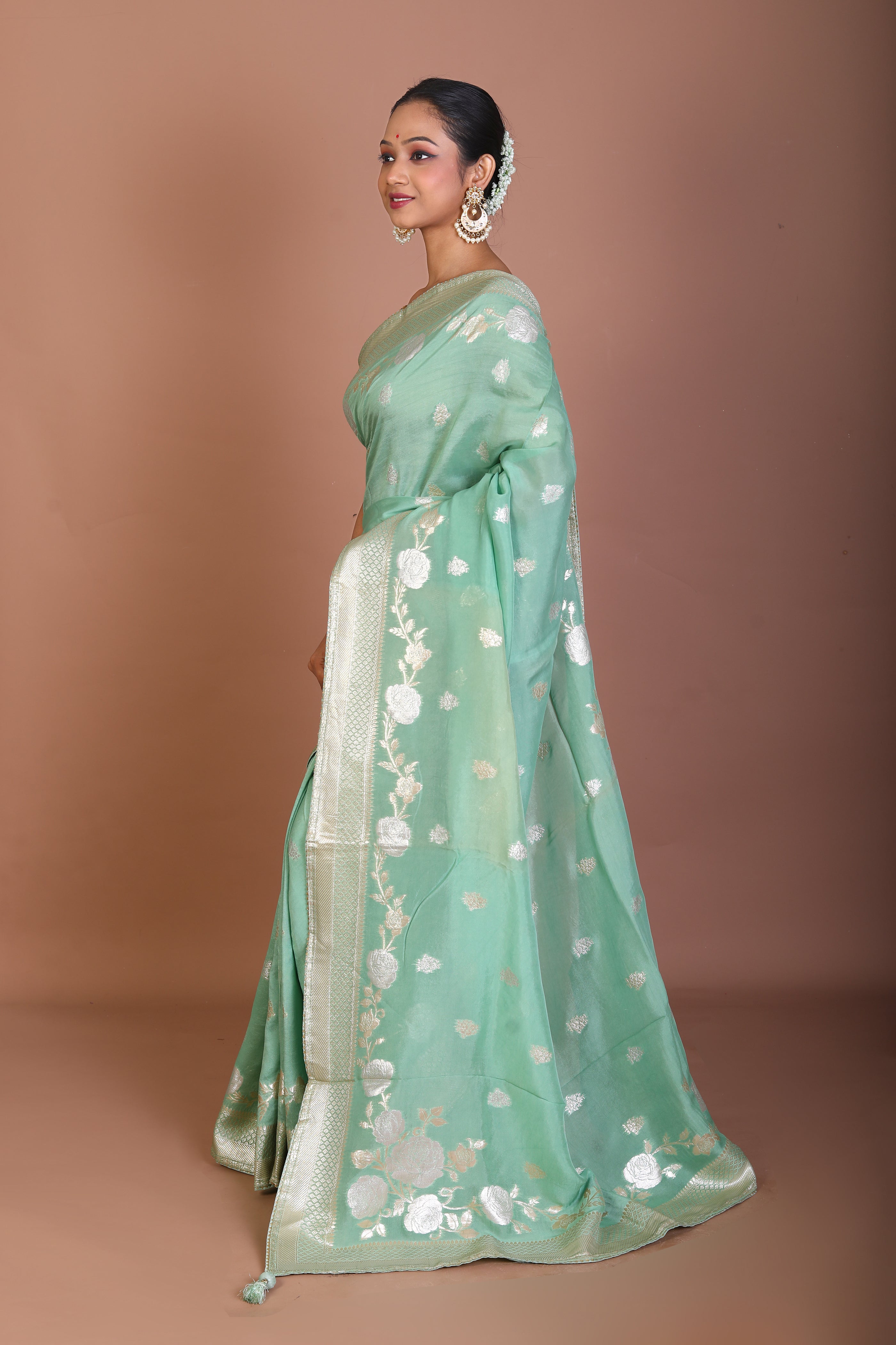 Light Green Blended Khaddi Saree - Keya Seth Exclusive