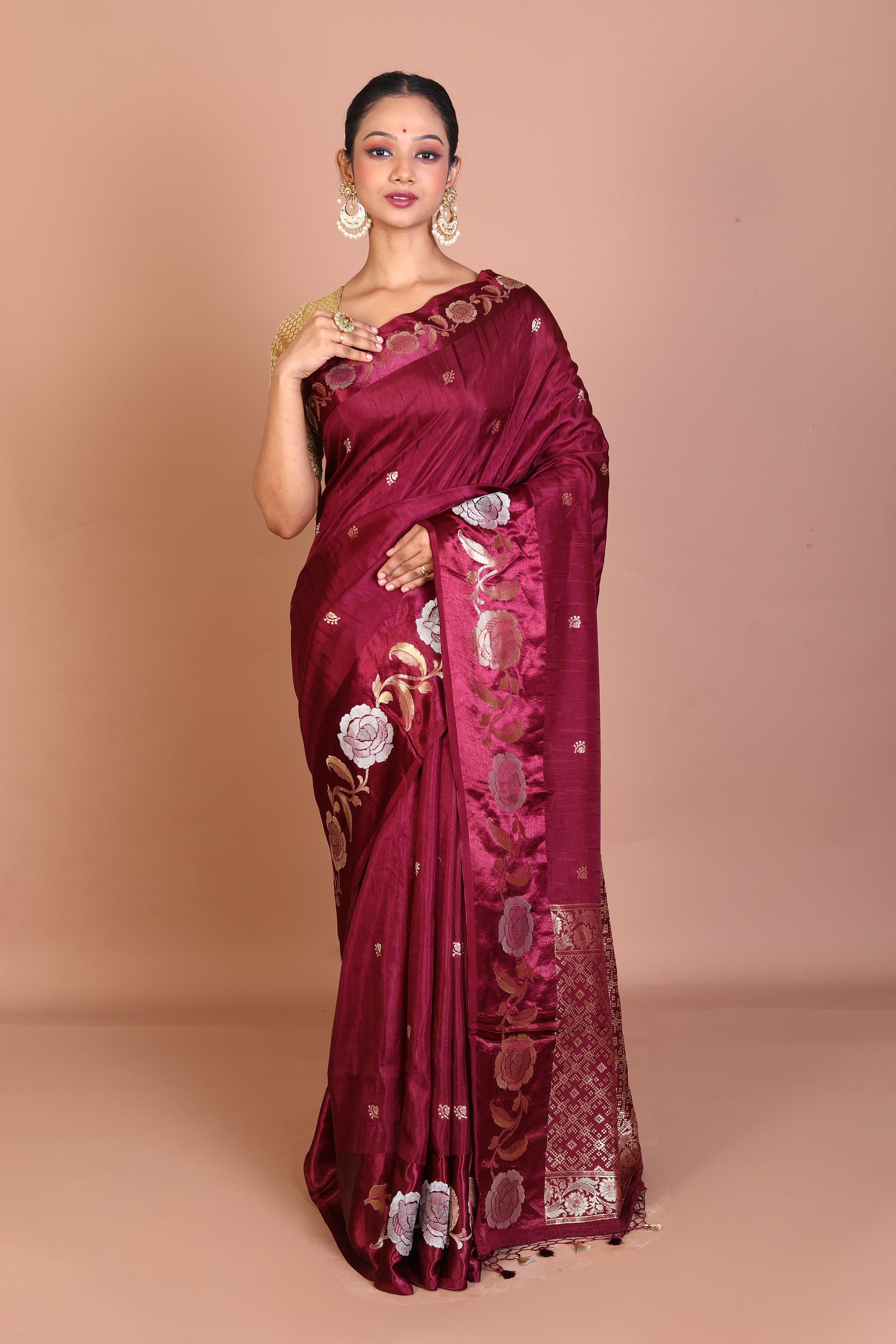 Wine Art Silk Saree - Keya Seth Exclusive