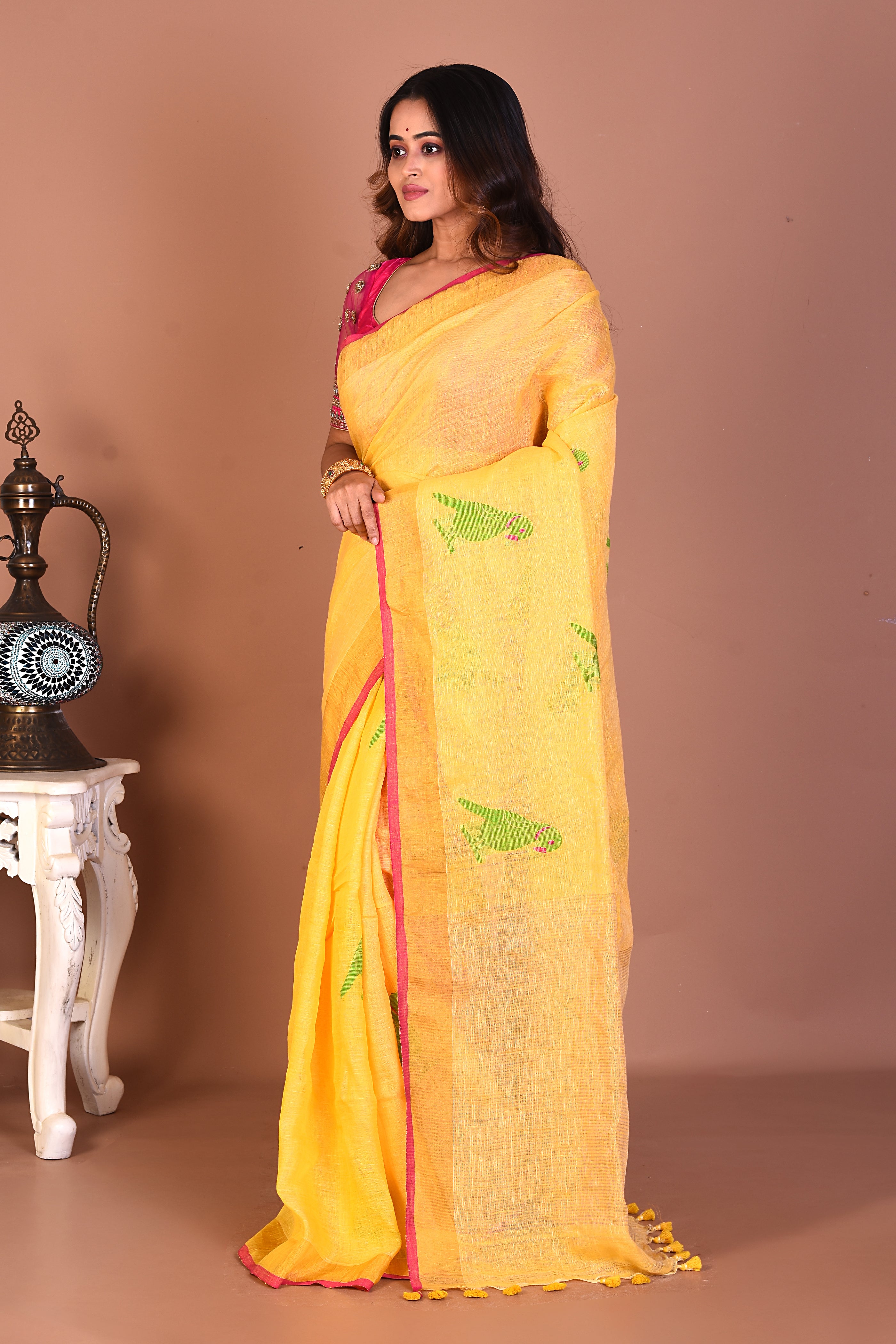Yellow Soft Blended Handloom Saree - Keya Seth Exclusive