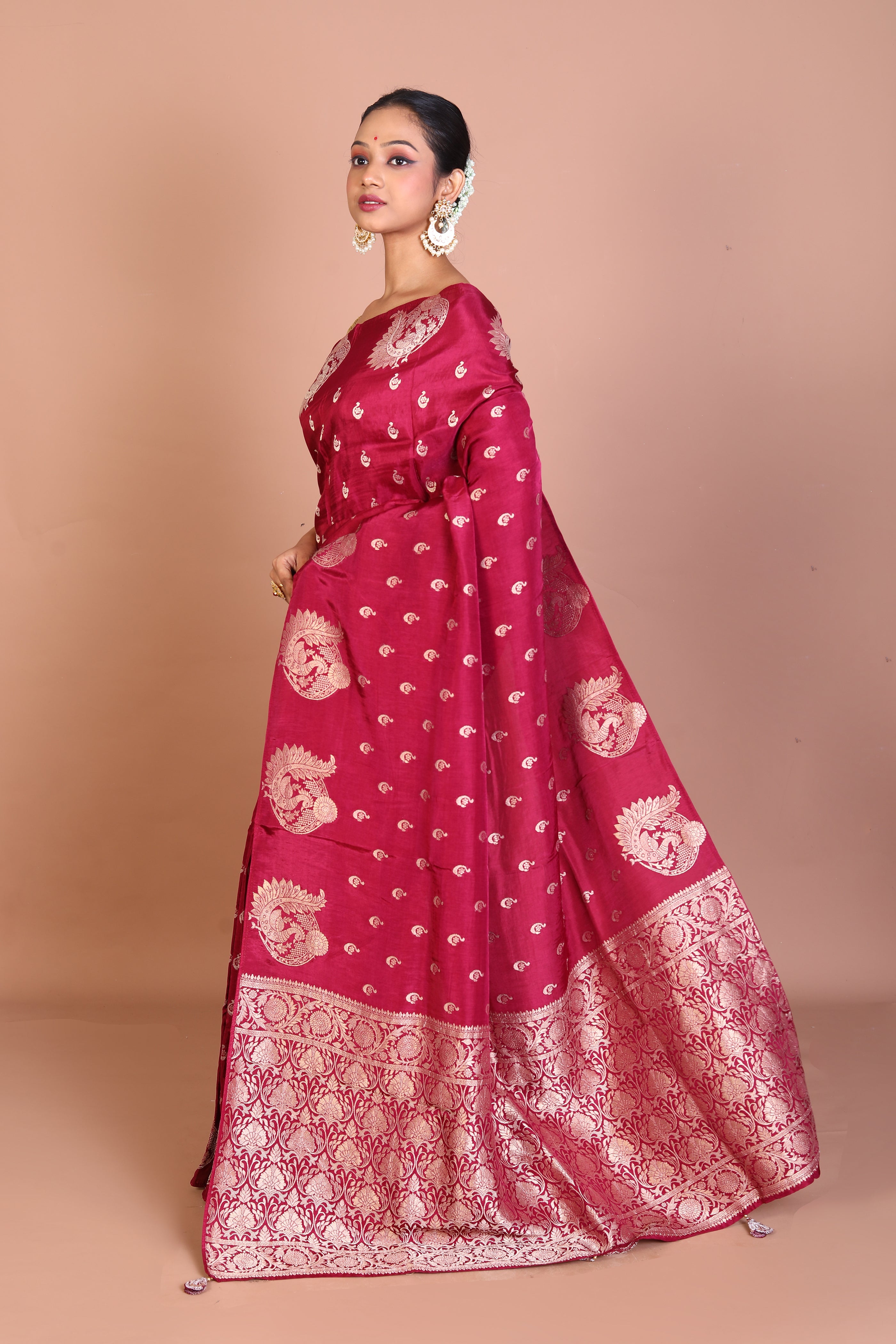 Maroon Blended Khaddi Saree - Keya Seth Exclusive