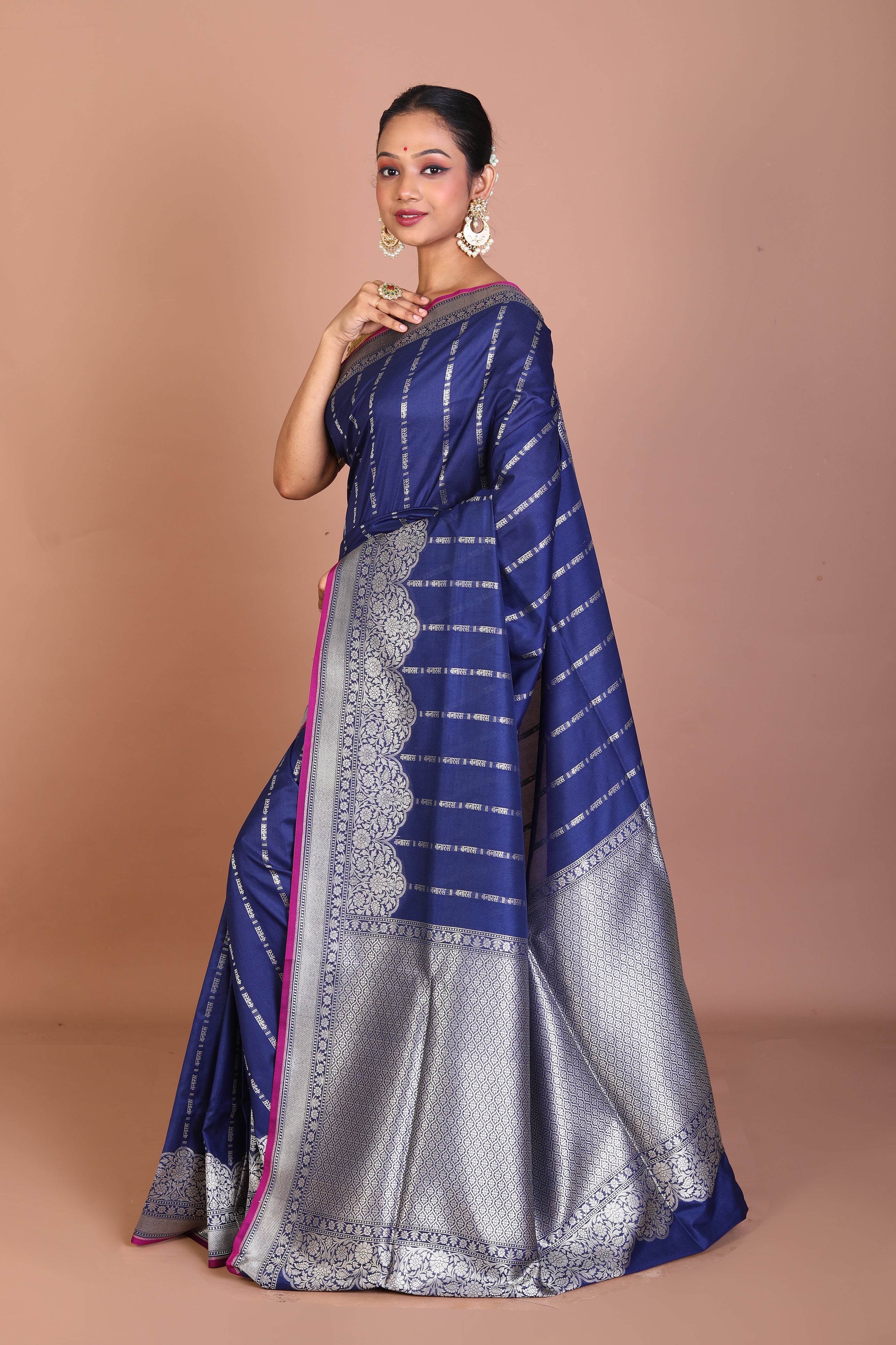 Navy Blue Blended Organza Saree - Keya Seth Exclusive