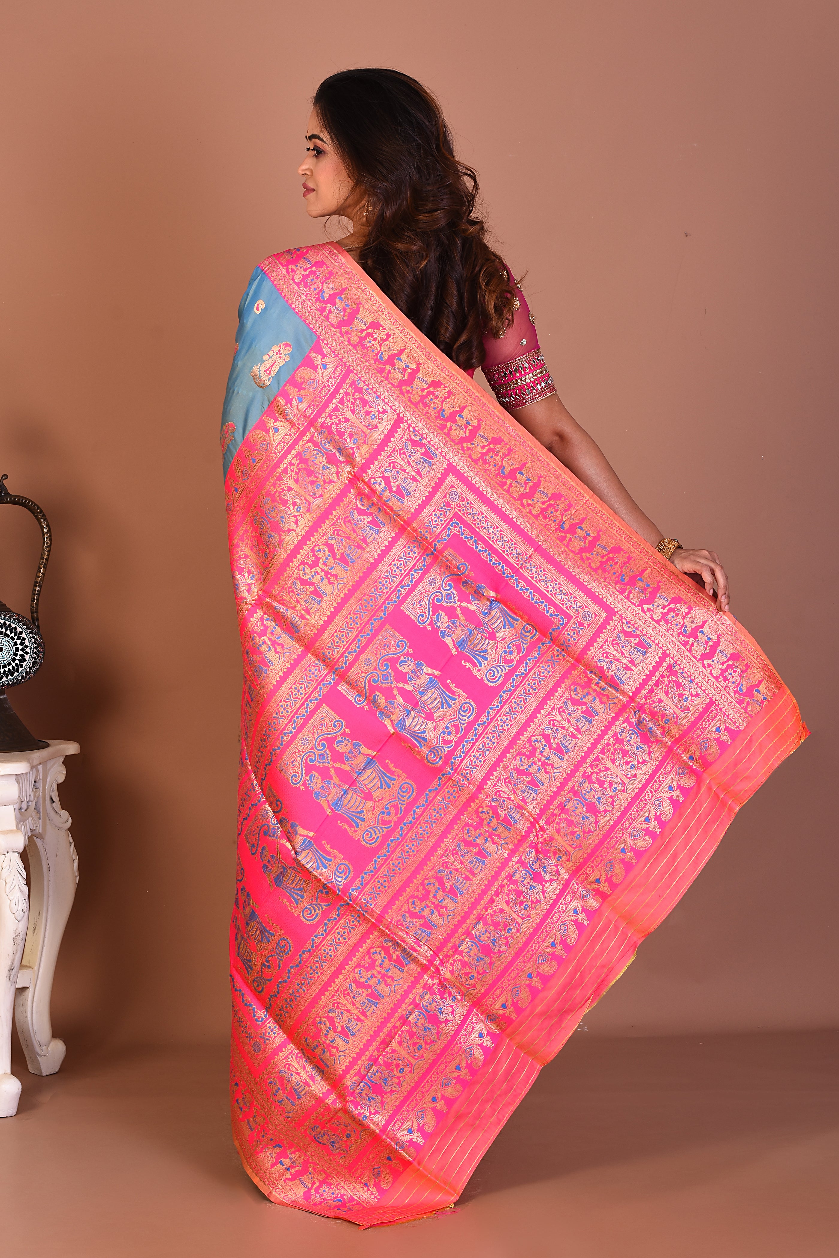 Light Blue Blended Baluchari Saree - Keya Seth Exclusive
