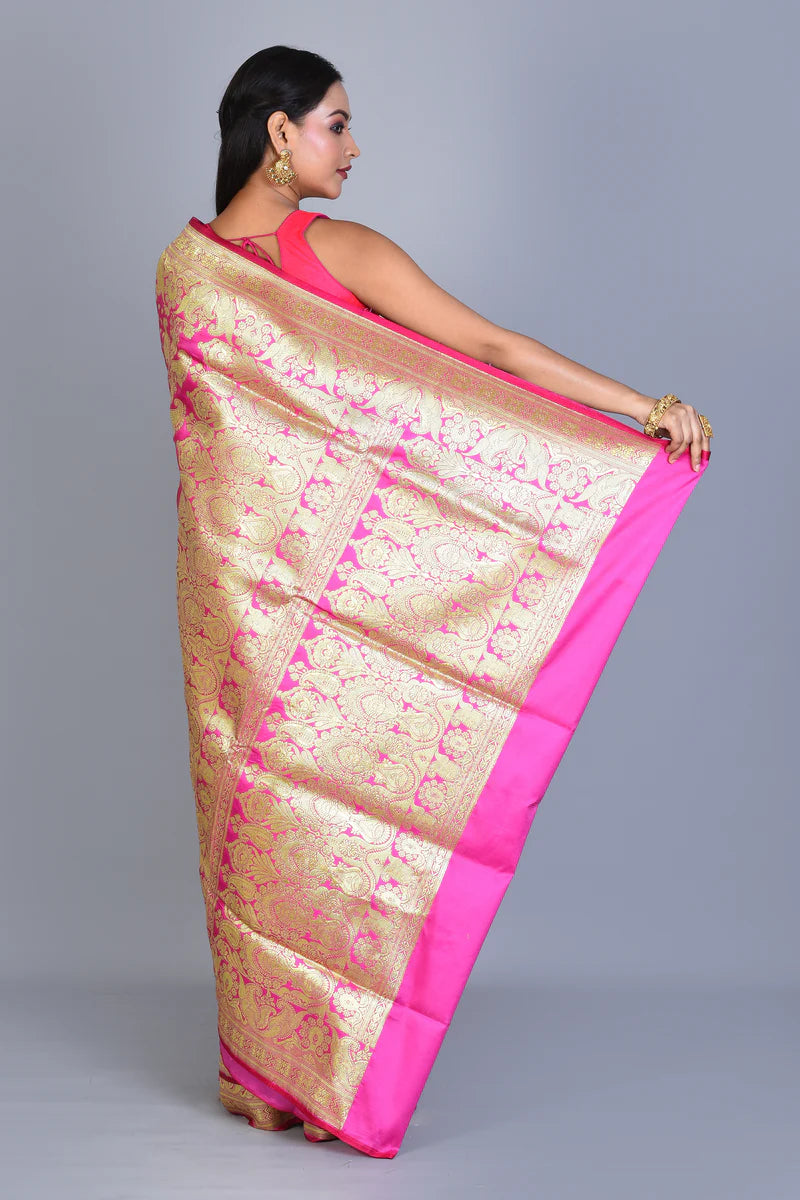 Hot Pink Banarasi Saree with Blouse Piece - Keya Seth Exclusive